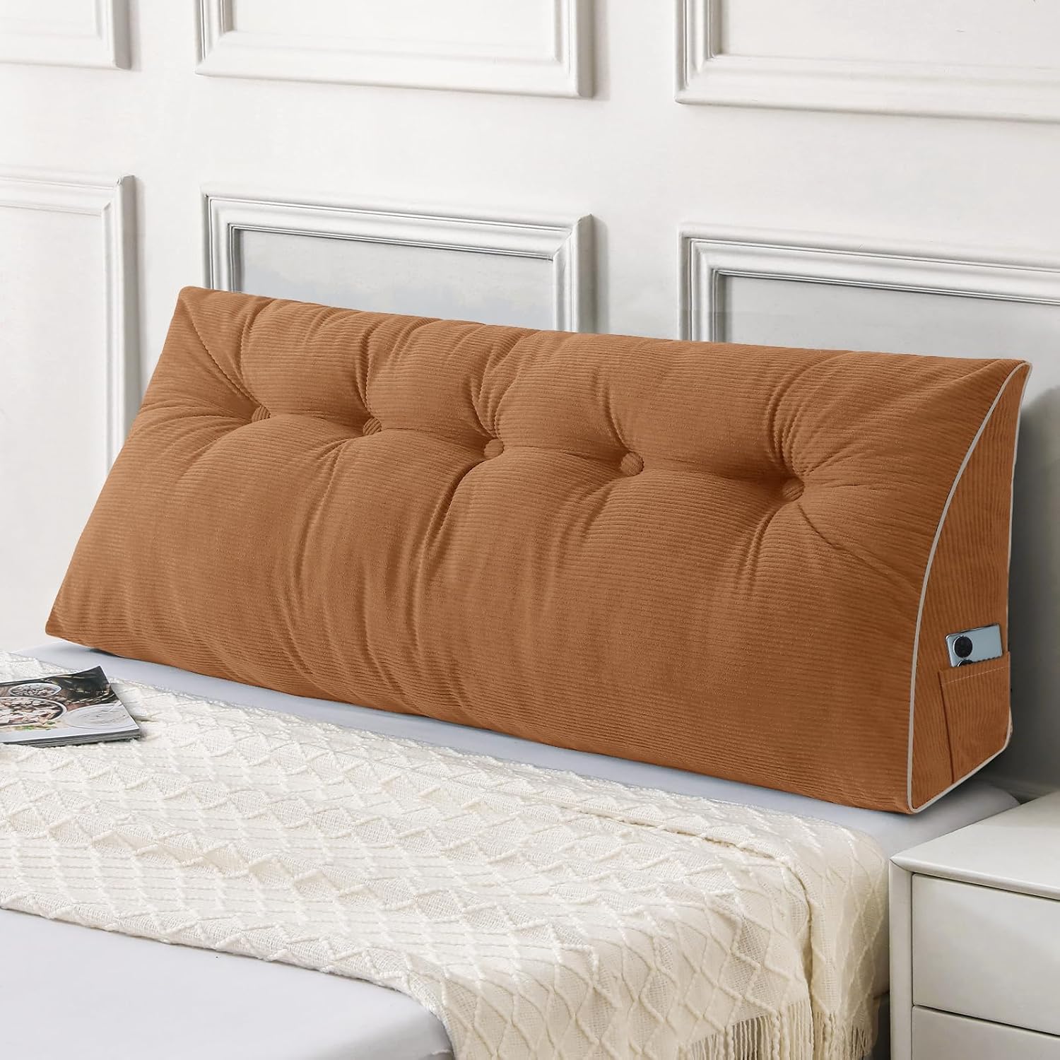 Sasttie Headboard Pillow Queen, Wedge Pillow Headboard, Dark Grey | Triangle Backrest Cushion for Sitting or Reading in Bed, Dorm Essentials, OEKO-TEX, Down Alternative Fill, Side Pockets