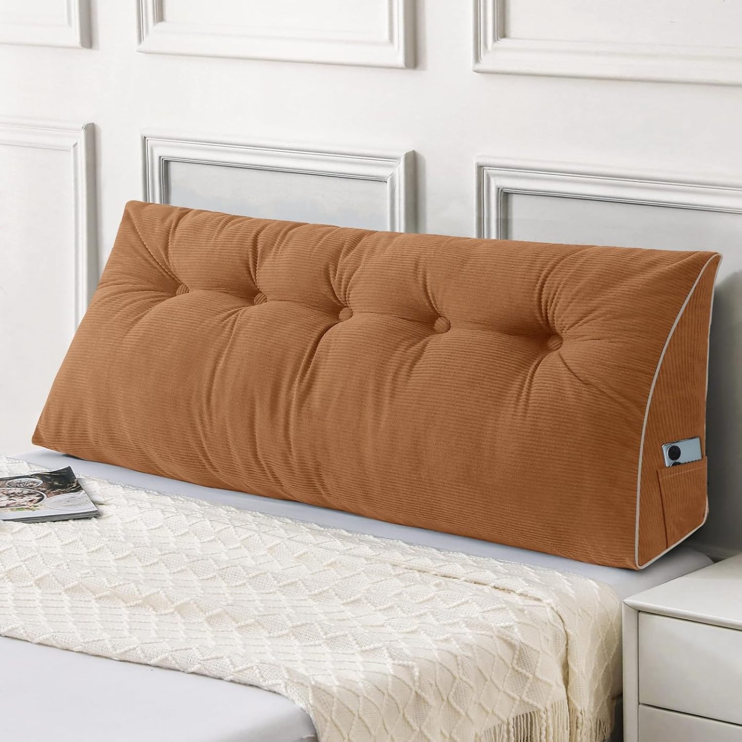 Sasttie Headboard Pillow Queen, Wedge Pillow Headboard, Dark Grey | Triangle Backrest Cushion for Sitting or Reading in Bed, Dorm Essentials, OEKO-TEX, Down Alternative Fill, Side Pockets