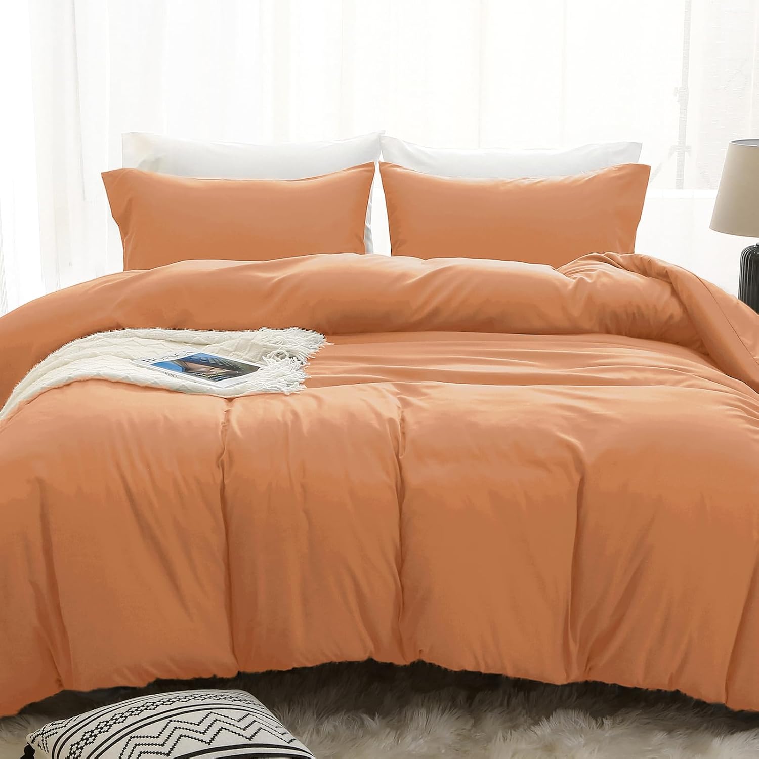 MUXHOMO Caramel Duvet Cover Queen Size, Soft Warm Brushed Microfiber Duvet Cover Set 3 Pieces with Zipper Closure, 1 Comforter Cover 90x90 inches and 2 Pillow Cases (No Comforter)