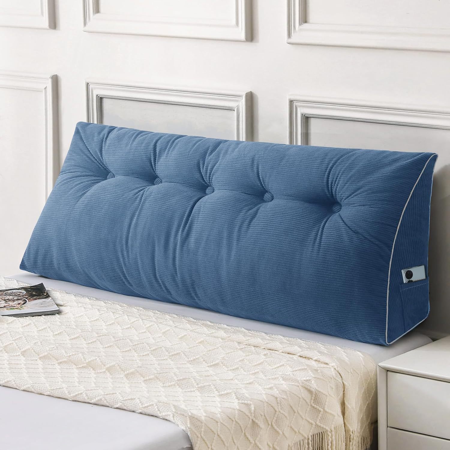 Sasttie Headboard Pillow Queen, Wedge Pillow Headboard, Dark Grey | Triangle Backrest Cushion for Sitting or Reading in Bed, Dorm Essentials, OEKO-TEX, Down Alternative Fill, Side Pockets
