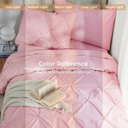 Sasttie Twin Comforter Set, 5-Piece Bed in a Bag, Pintuck Bedding Sets for All Season, Includes Comforter, Flat Sheet, Fitted Sheet, Pillowcase and Pillowsham, Baby Pink