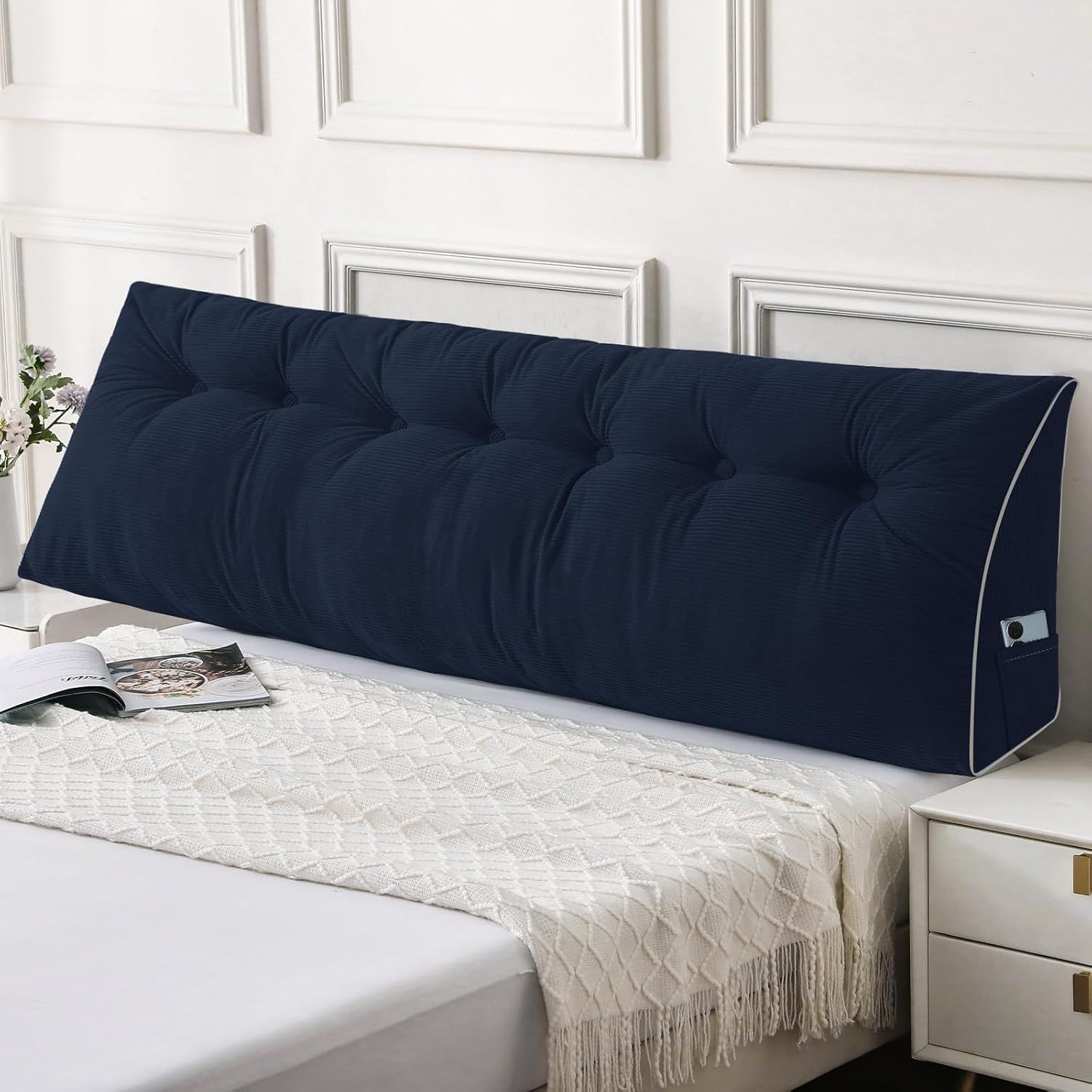 Sasttie Headboard Pillow Queen, Wedge Pillow Headboard, Dark Grey | Triangle Backrest Cushion for Sitting or Reading in Bed, Dorm Essentials, OEKO-TEX, Down Alternative Fill, Side Pockets