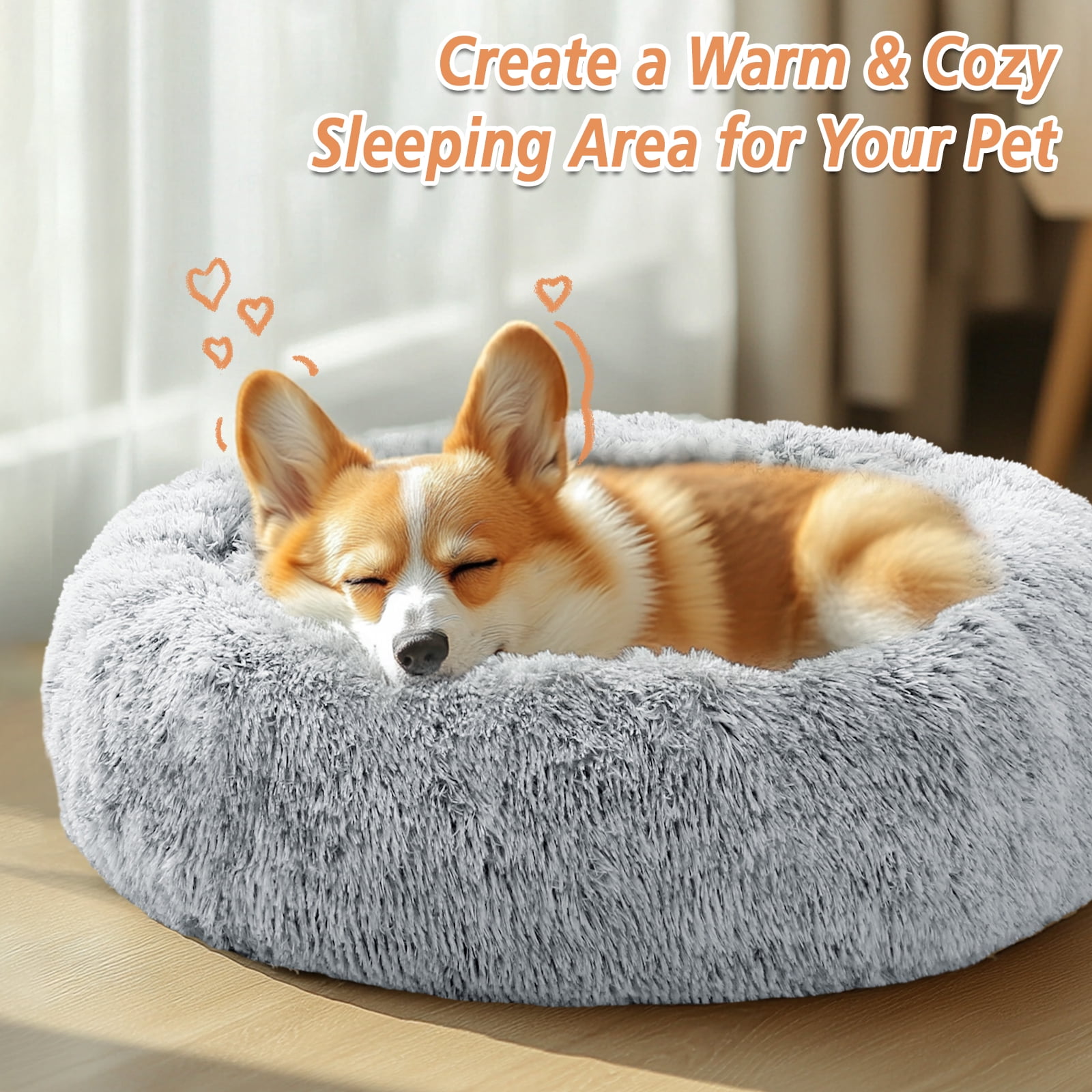 Sasttie Calming Donut Dog Bed, Washable Round Plush Faux Fur Pet Bed product image 1