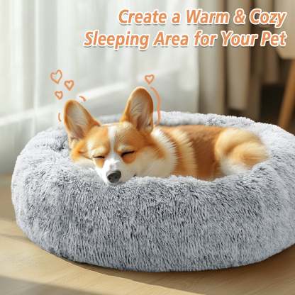 Sasttie Calming Donut Dog Bed, Washable Round Plush Faux Fur Pet Bed product image 1