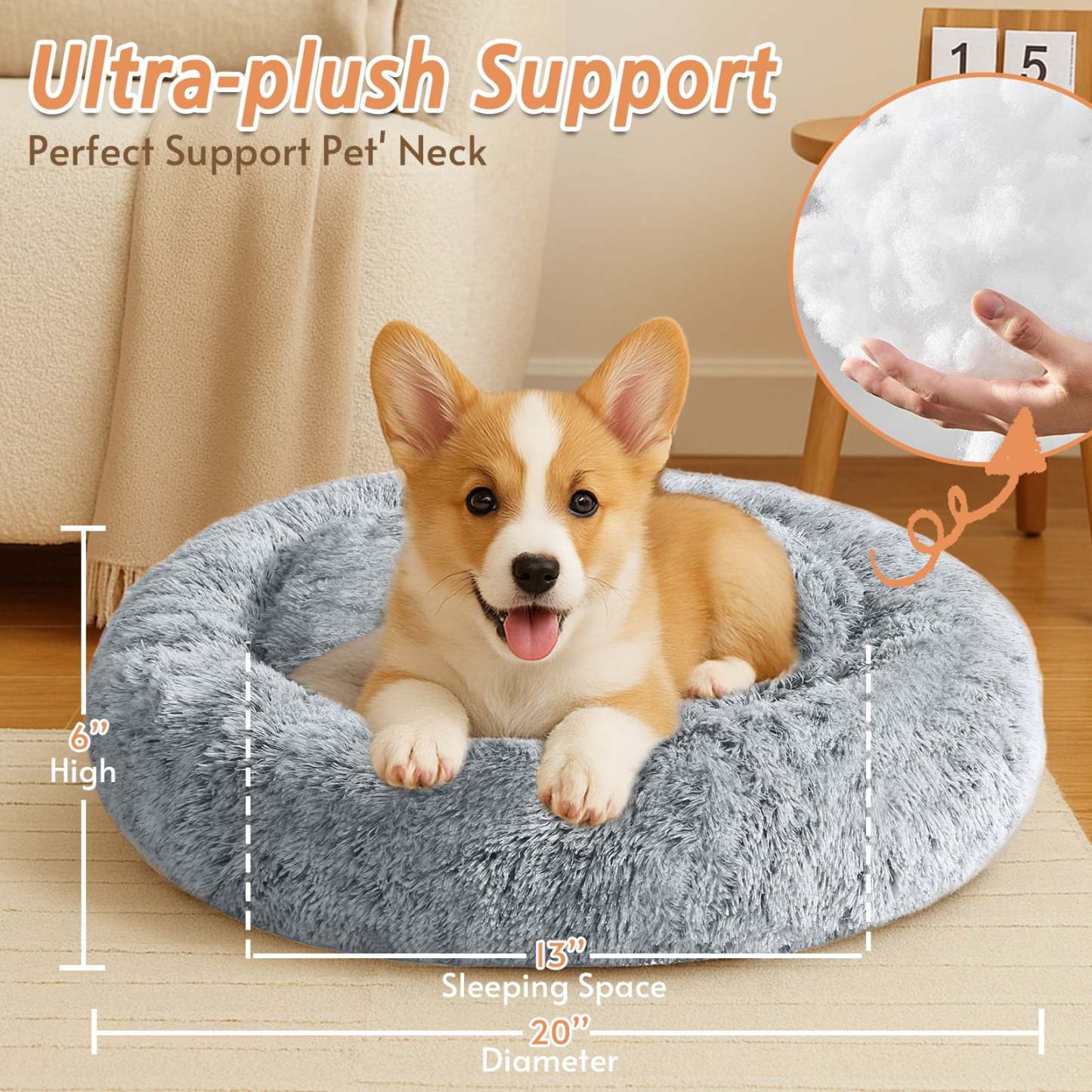Sasttie Calming Donut Dog Bed, Washable Round Plush Faux Fur Pet Bed product image 6
