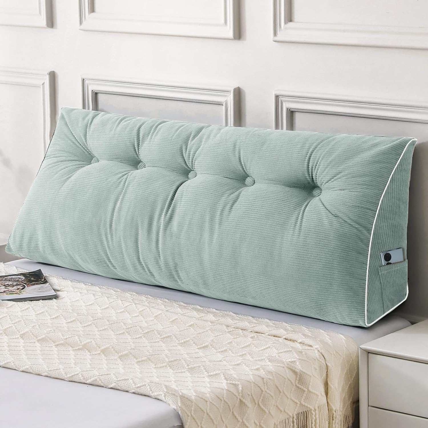 Sasttie Headboard Pillow Queen, Wedge Pillow Headboard, Dark Grey | Triangle Backrest Cushion for Sitting or Reading in Bed, Dorm Essentials, OEKO-TEX, Down Alternative Fill, Side Pockets