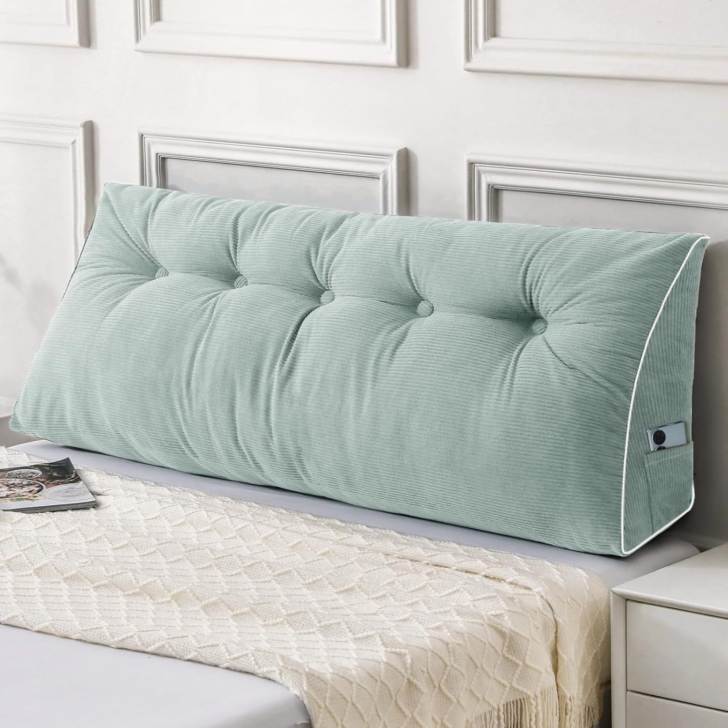 Sasttie Headboard Pillow Queen, Wedge Pillow Headboard, Dark Grey | Triangle Backrest Cushion for Sitting or Reading in Bed, Dorm Essentials, OEKO-TEX, Down Alternative Fill, Side Pockets