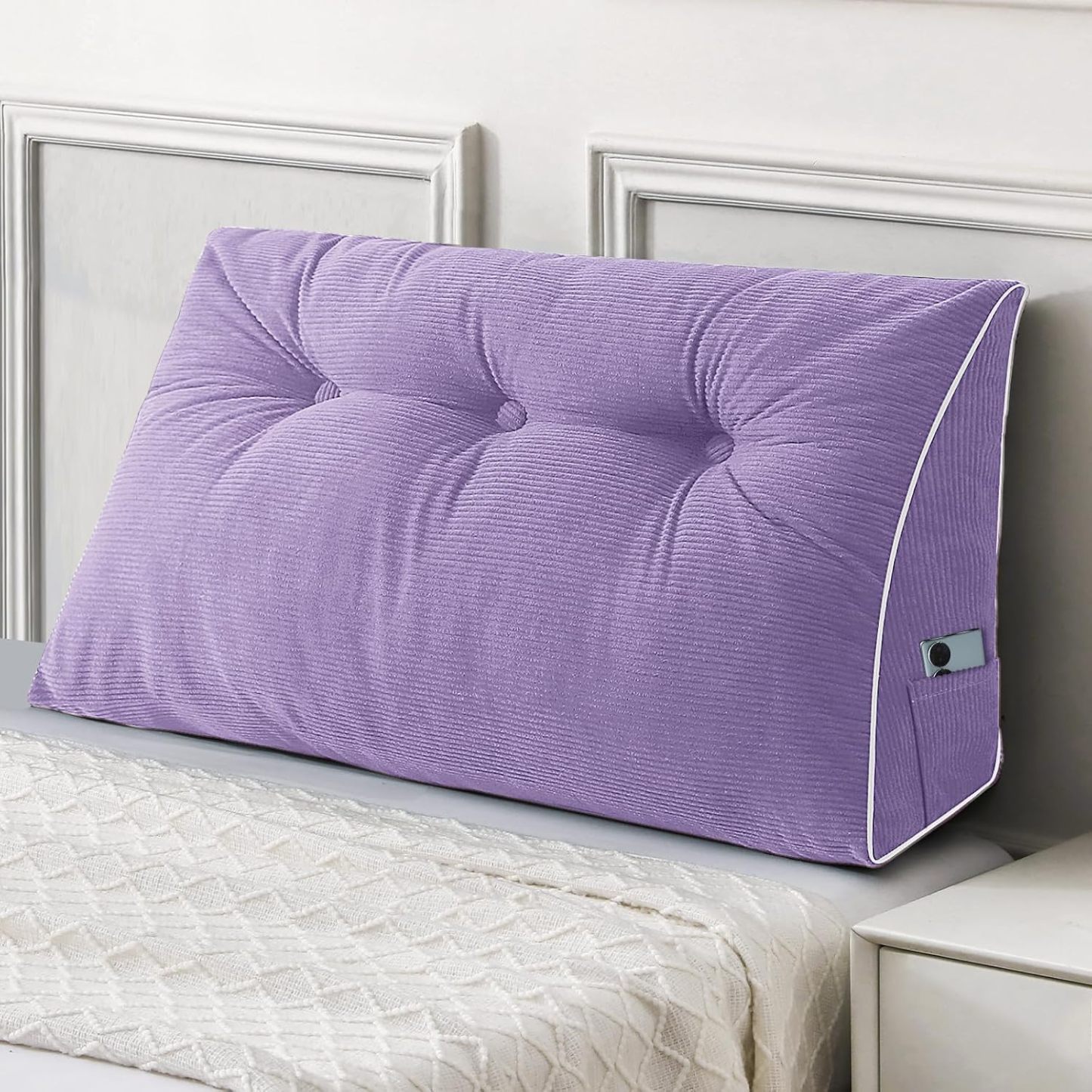 Sasttie Headboard Pillow Queen, Wedge Pillow Headboard, Dark Grey | Triangle Backrest Cushion for Sitting or Reading in Bed, Dorm Essentials, OEKO-TEX, Down Alternative Fill, Side Pockets