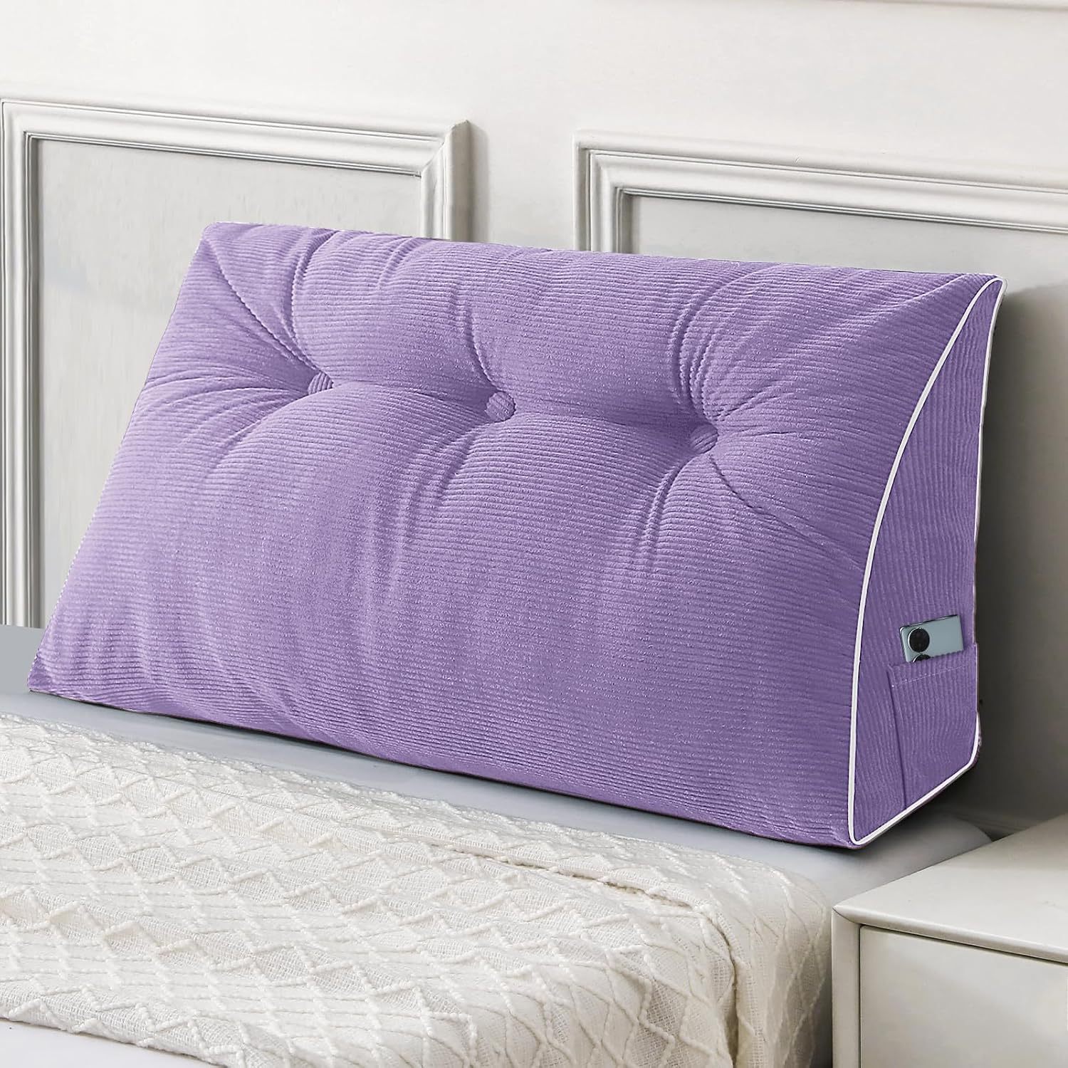 Sasttie Headboard Pillow Queen, Wedge Pillow Headboard, Dark Grey | Triangle Backrest Cushion for Sitting or Reading in Bed, Dorm Essentials, OEKO-TEX, Down Alternative Fill, Side Pockets