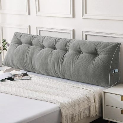 Sasttie Headboard Pillow Queen, Wedge Pillow Headboard, Dark Grey | Triangle Backrest Cushion for Sitting or Reading in Bed, Dorm Essentials, OEKO-TEX, Down Alternative Fill, Side Pockets