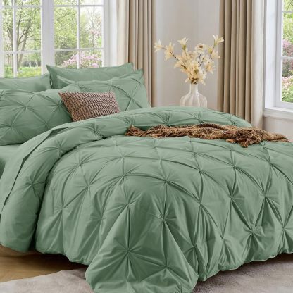 Sasttie Twin Comforter Set, 5-Piece Bed in a Bag, Pintuck Bedding Sets for All Season, Includes Comforter, Flat Sheet, Fitted Sheet, Pillowcase and Pillowsham, Baby Pink
