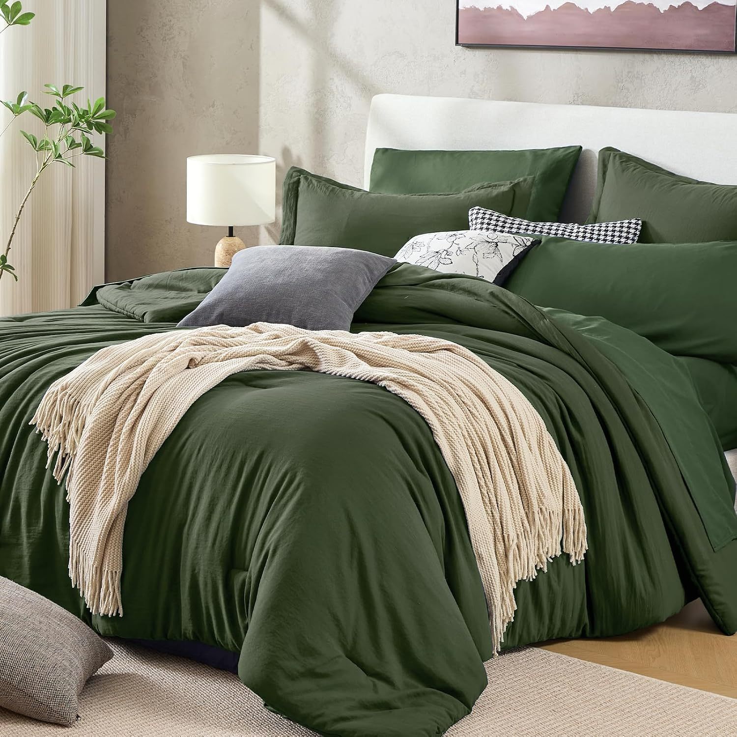 Sasttie Navy Blue Queen Comforter Set 7-Piece, Pre-Washed Bed in a Bag | OEKO-TEX, Soft & Breathable, All-Season Bedding Set with Comforter, Sheets, Pillowcases & Pillow Shams, Down Alternative