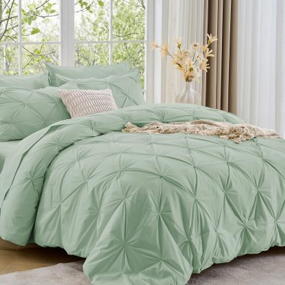 Sasttie Twin Comforter Set, 5-Piece Bed in a Bag, Pintuck Bedding Sets for All Season, Includes Comforter, Flat Sheet, Fitted Sheet, Pillowcase and Pillowsham, Baby Pink