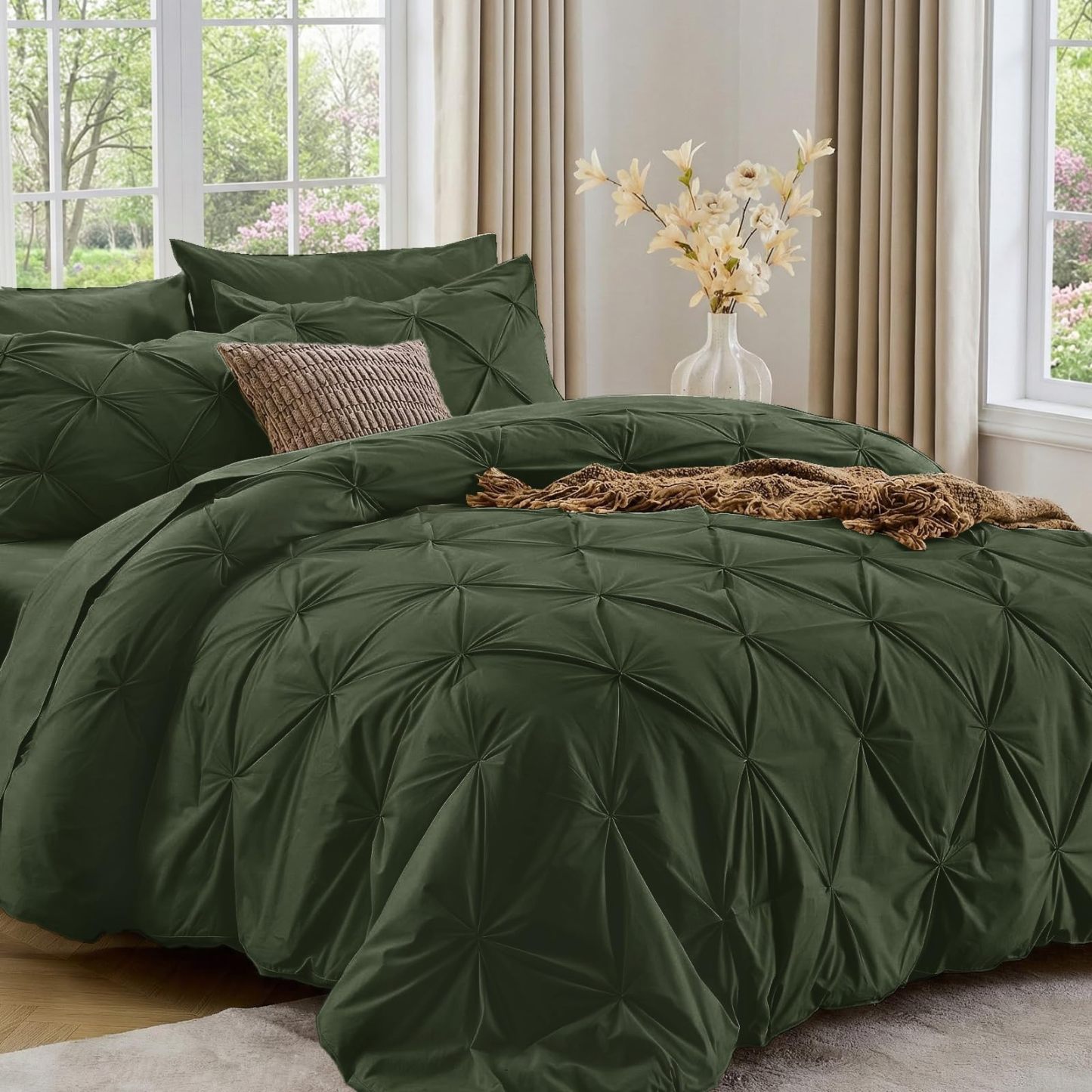 Sasttie Twin Comforter Set, 5-Piece Bed in a Bag, Pintuck Bedding Sets for All Season, Includes Comforter, Flat Sheet, Fitted Sheet, Pillowcase and Pillowsham, Baby Pink