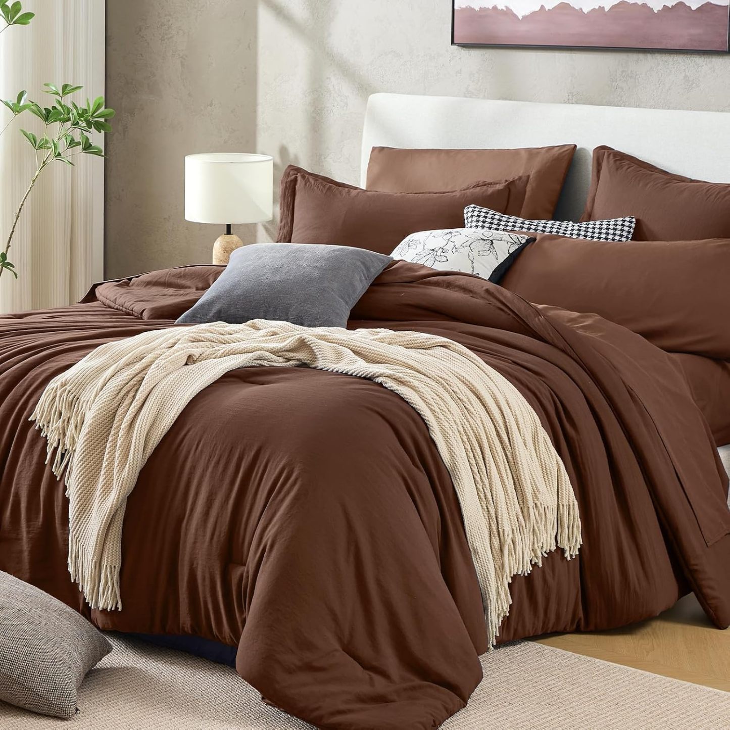 Sasttie Navy Blue Queen Comforter Set 7-Piece, Pre-Washed Bed in a Bag | OEKO-TEX, Soft & Breathable, All-Season Bedding Set with Comforter, Sheets, Pillowcases & Pillow Shams, Down Alternative