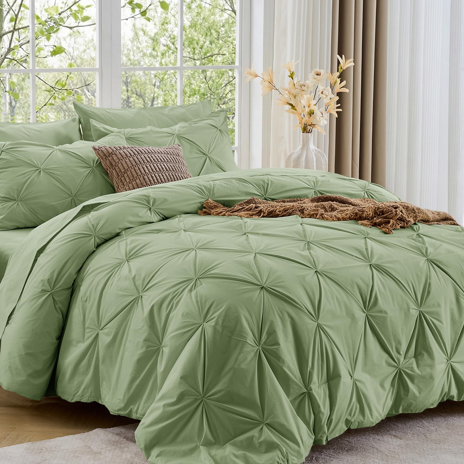 Sasttie Twin Comforter Set, 5-Piece Bed in a Bag, Pintuck Bedding Sets for All Season, Includes Comforter, Flat Sheet, Fitted Sheet, Pillowcase and Pillowsham, Baby Pink