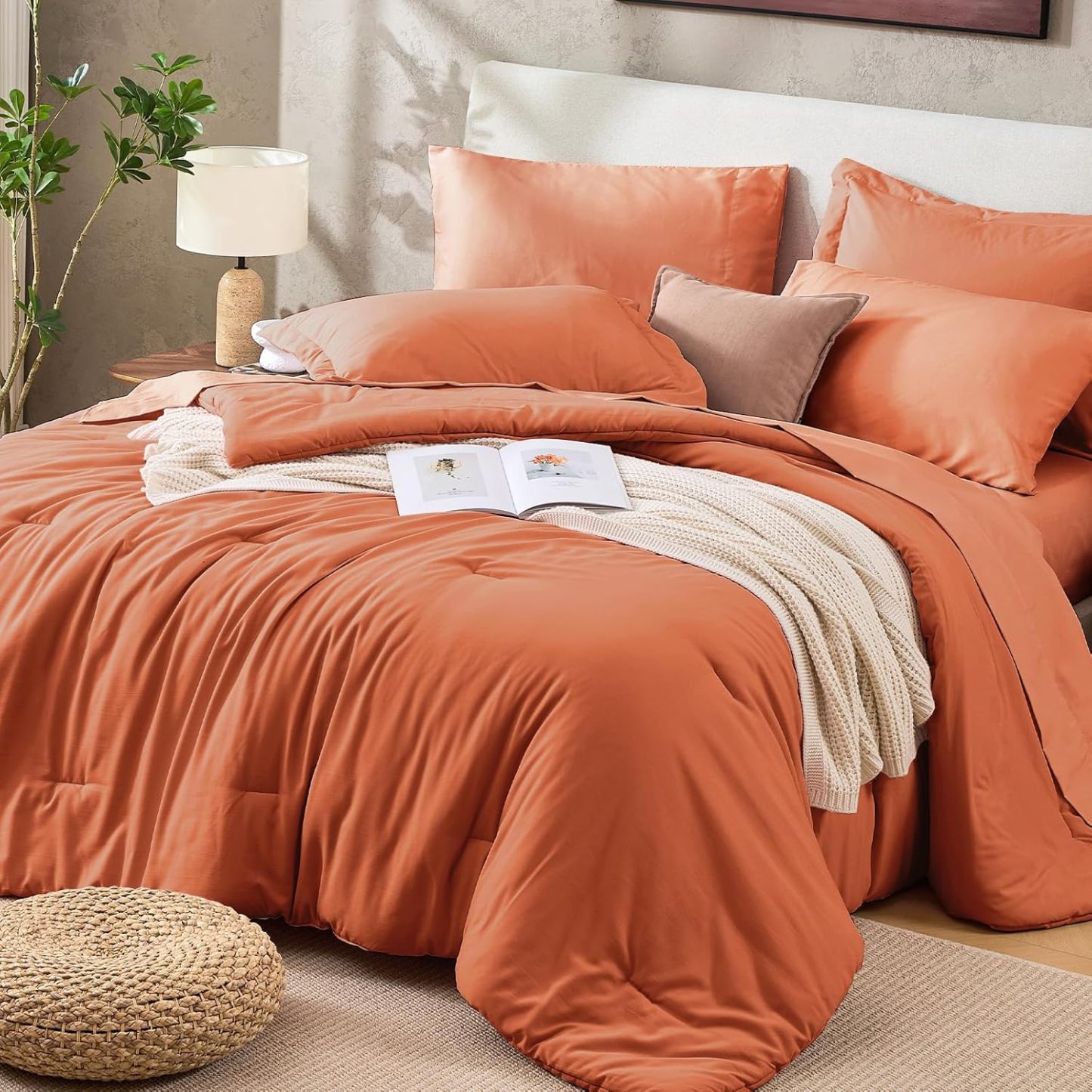Sasttie Navy Blue Queen Comforter Set 7-Piece, Pre-Washed Bed in a Bag | OEKO-TEX, Soft & Breathable, All-Season Bedding Set with Comforter, Sheets, Pillowcases & Pillow Shams, Down Alternative