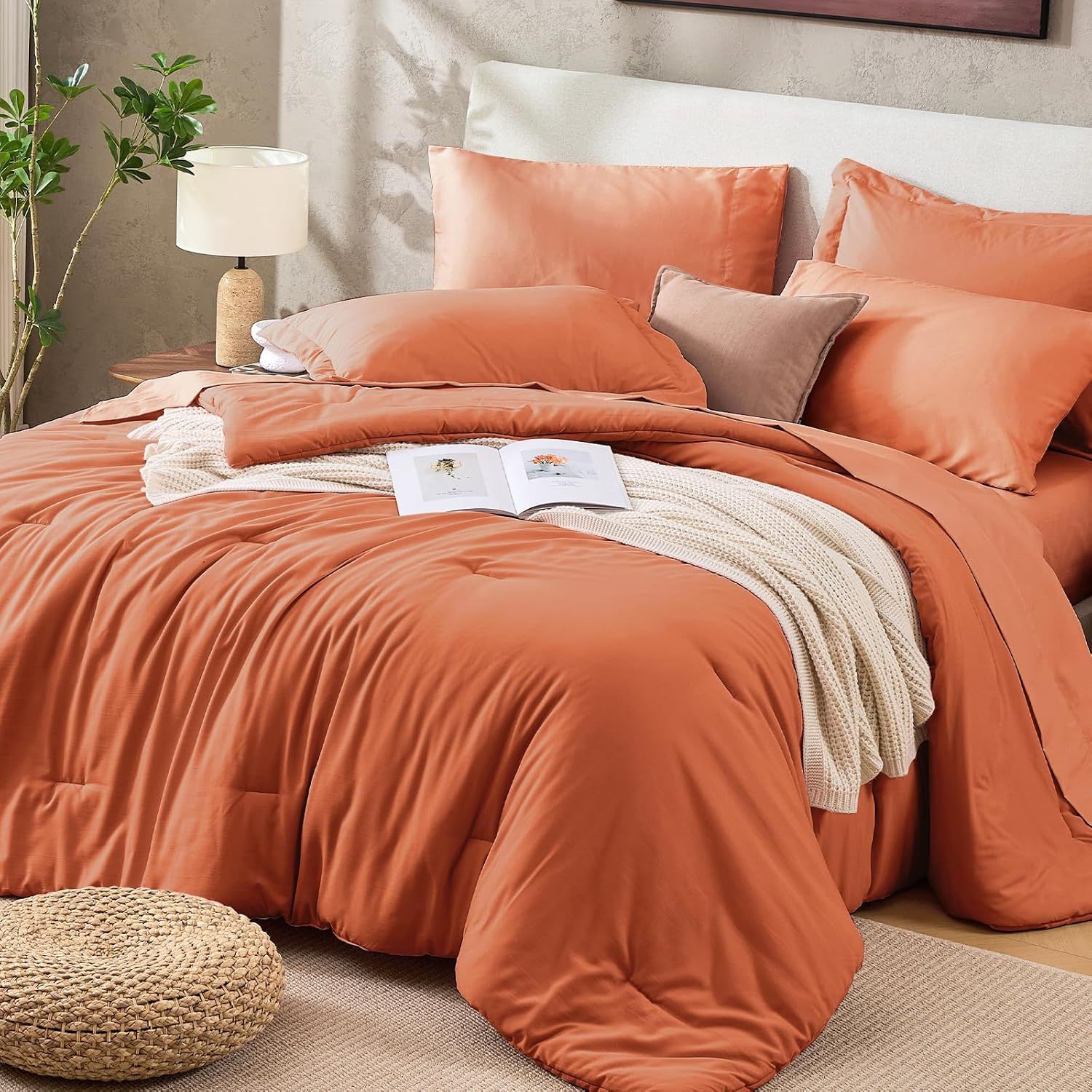 Sasttie Navy Blue Queen Comforter Set 7-Piece, Pre-Washed Bed in a Bag | OEKO-TEX, Soft & Breathable, All-Season Bedding Set with Comforter, Sheets, Pillowcases & Pillow Shams, Down Alternative