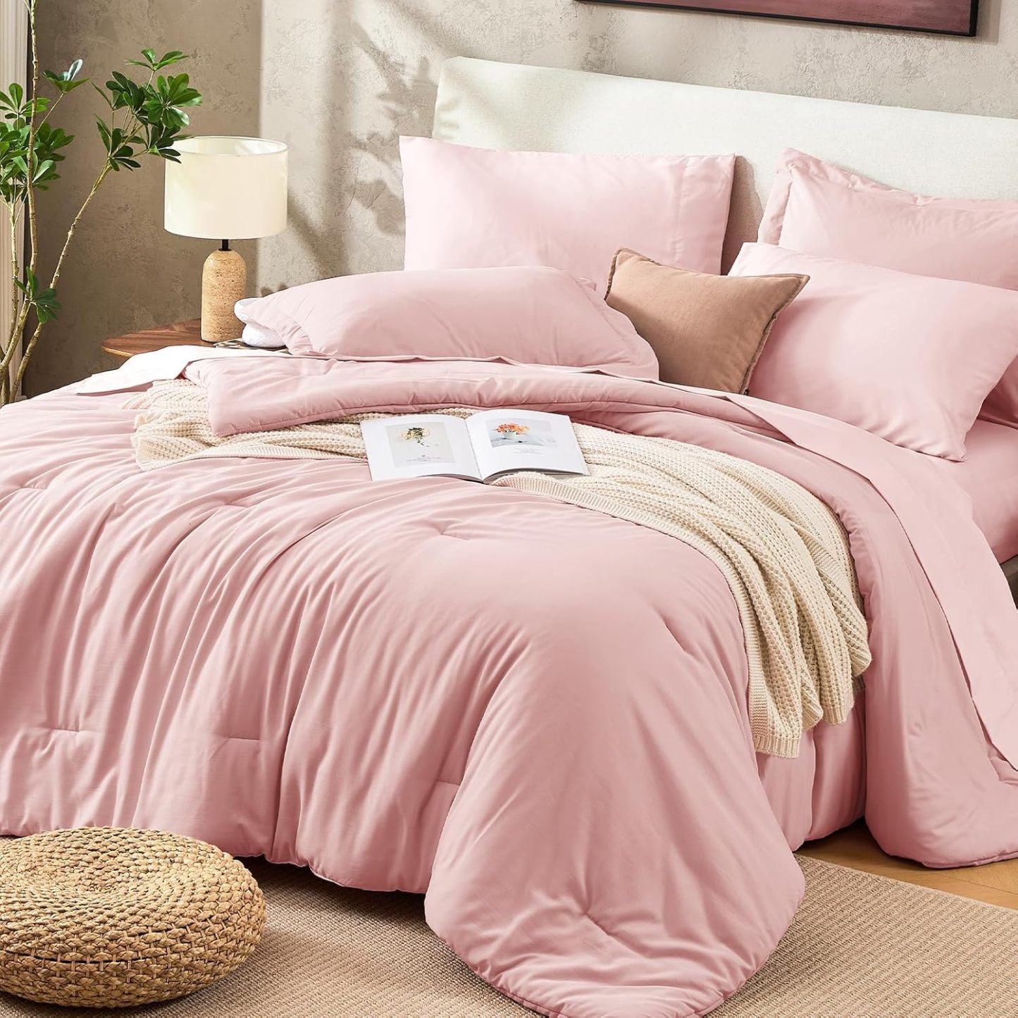 Sasttie Navy Blue Queen Comforter Set 7-Piece, Pre-Washed Bed in a Bag | OEKO-TEX, Soft & Breathable, All-Season Bedding Set with Comforter, Sheets, Pillowcases & Pillow Shams, Down Alternative
