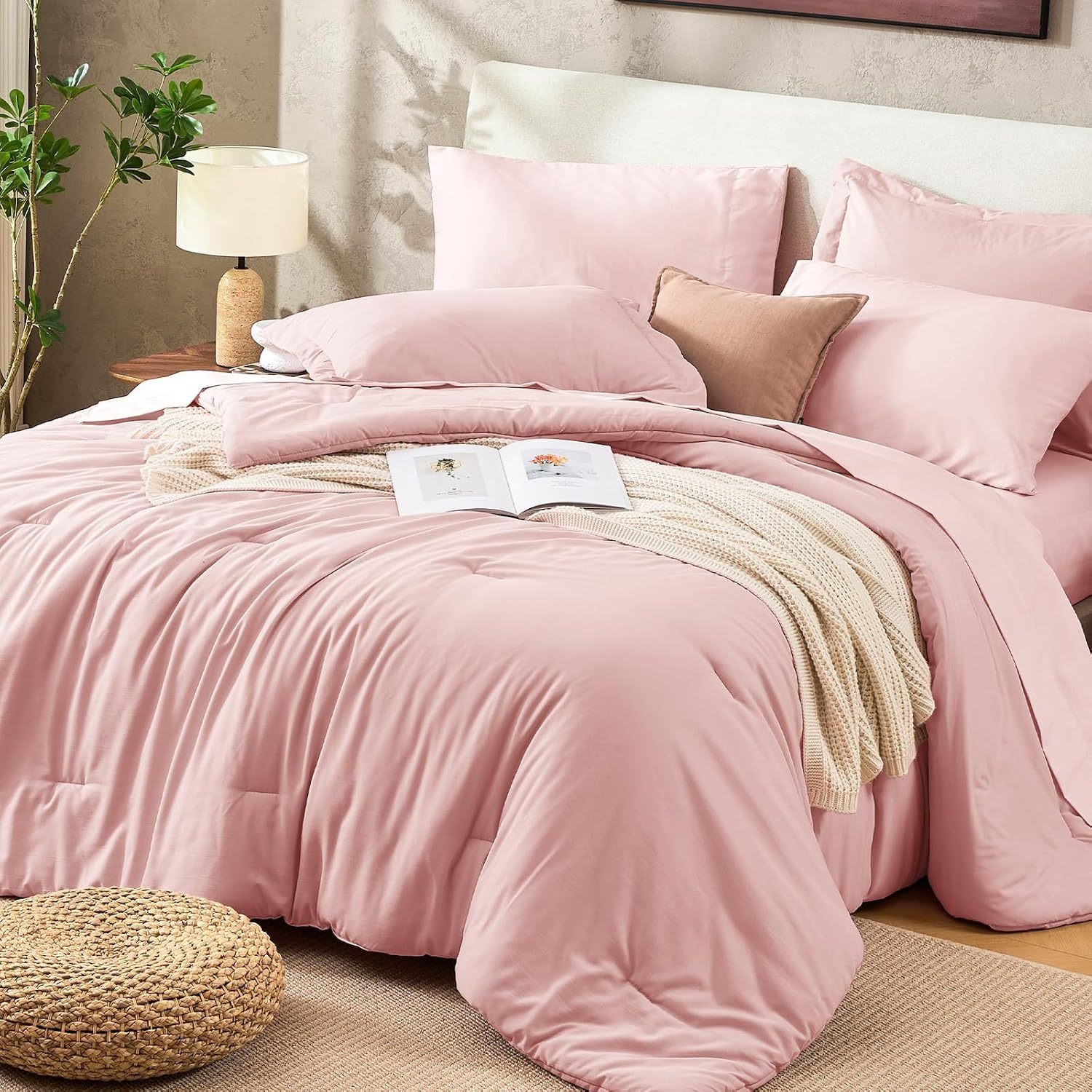 Sasttie Navy Blue Queen Comforter Set 7-Piece, Pre-Washed Bed in a Bag | OEKO-TEX, Soft & Breathable, All-Season Bedding Set with Comforter, Sheets, Pillowcases & Pillow Shams, Down Alternative