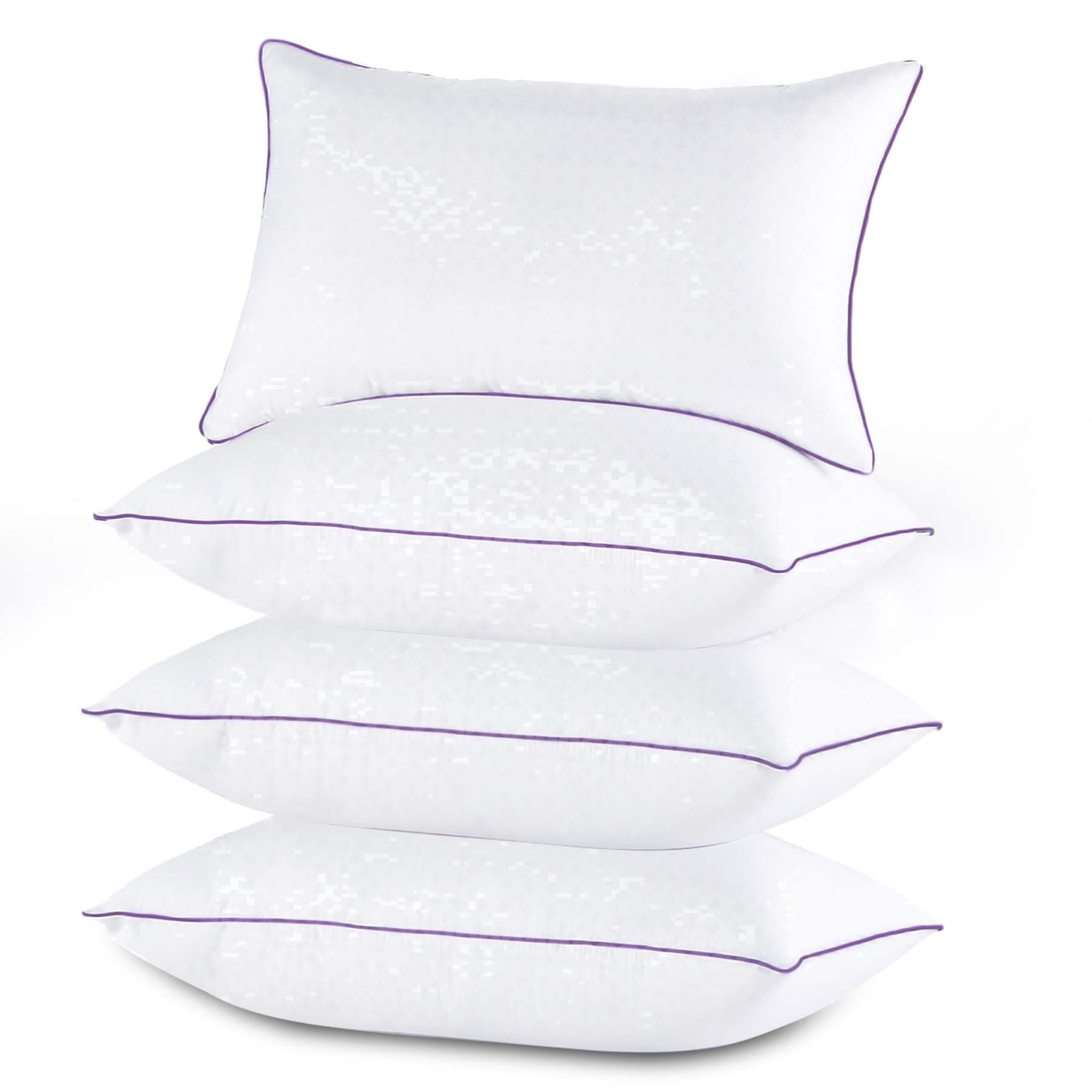 Sasttie Hotel Down Alternative Bed Pillows for Side, Back & Stomach Sleepers - Standard / White & Purple / 4 Pack