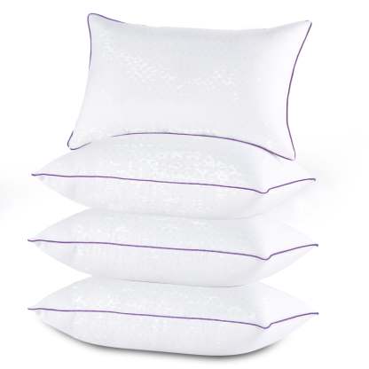 Sasttie Hotel Down Alternative Bed Pillows for Side, Back & Stomach Sleepers - Standard / White & Purple / 4 Pack
