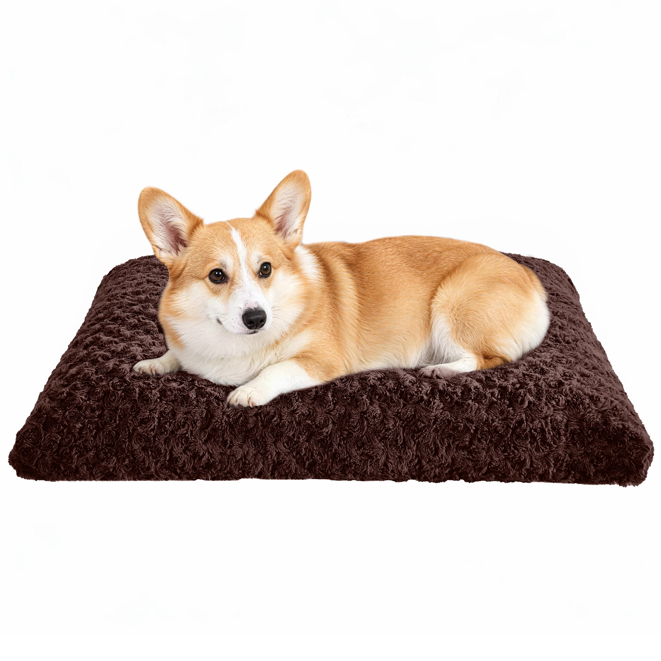 Sasttie Rose Velvet Dog Bed Crate Pad, Washable Plush Pet Mat with Non-Slip Bottom - M (29" x 21" x 5") / Dark Brown