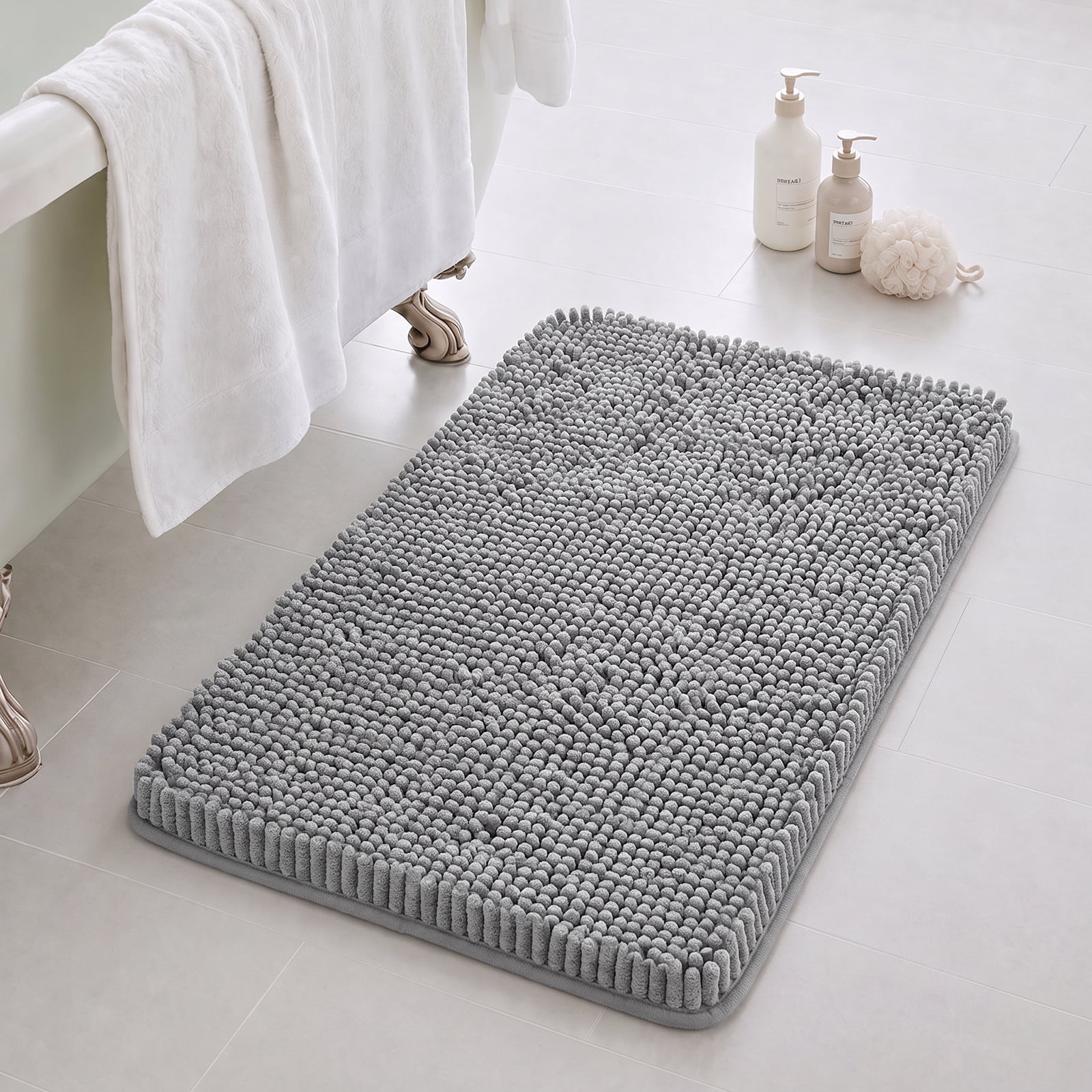 Sasttie Chenille Bathroom Rugs, Quick Dry Washable Bath Mats with Rubber Backing - 20" x 32" / Grey / 1 Pack