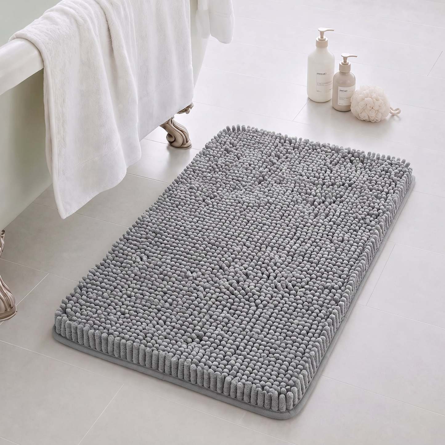 Sasttie Chenille Bathroom Rugs, Quick Dry Washable Bath Mats with Rubber Backing - 20" x 32" / Grey / 1 Pack