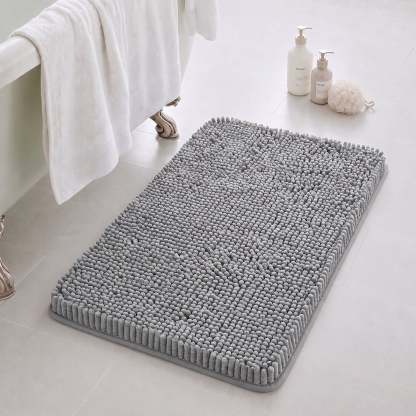 Sasttie Chenille Bathroom Rugs, Quick Dry Washable Bath Mats with Rubber Backing - 20" x 32" / Grey / 1 Pack