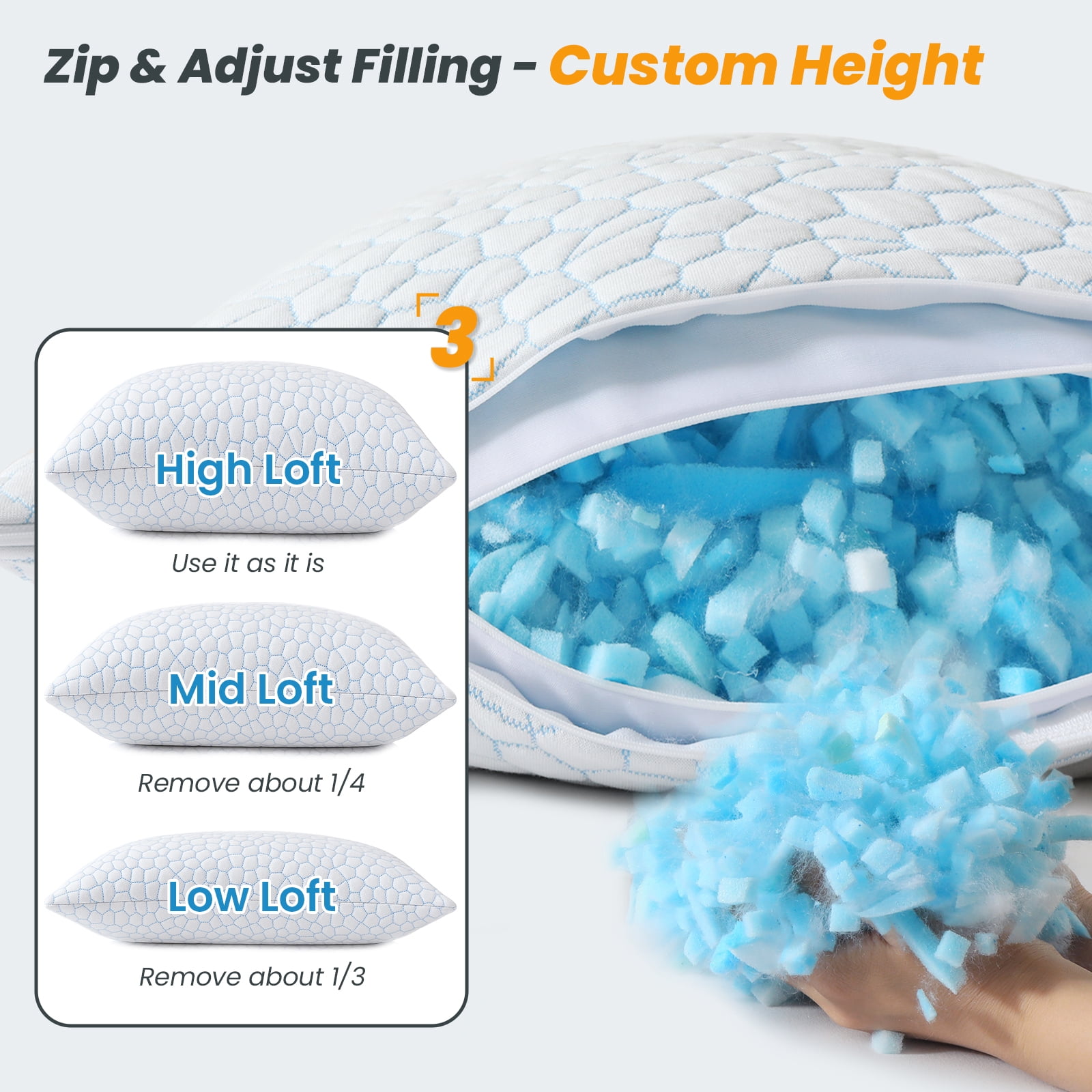 Sasttie Adjustable Shredded Memory Foam Pillows with Cooling Breathable Cover product image 3