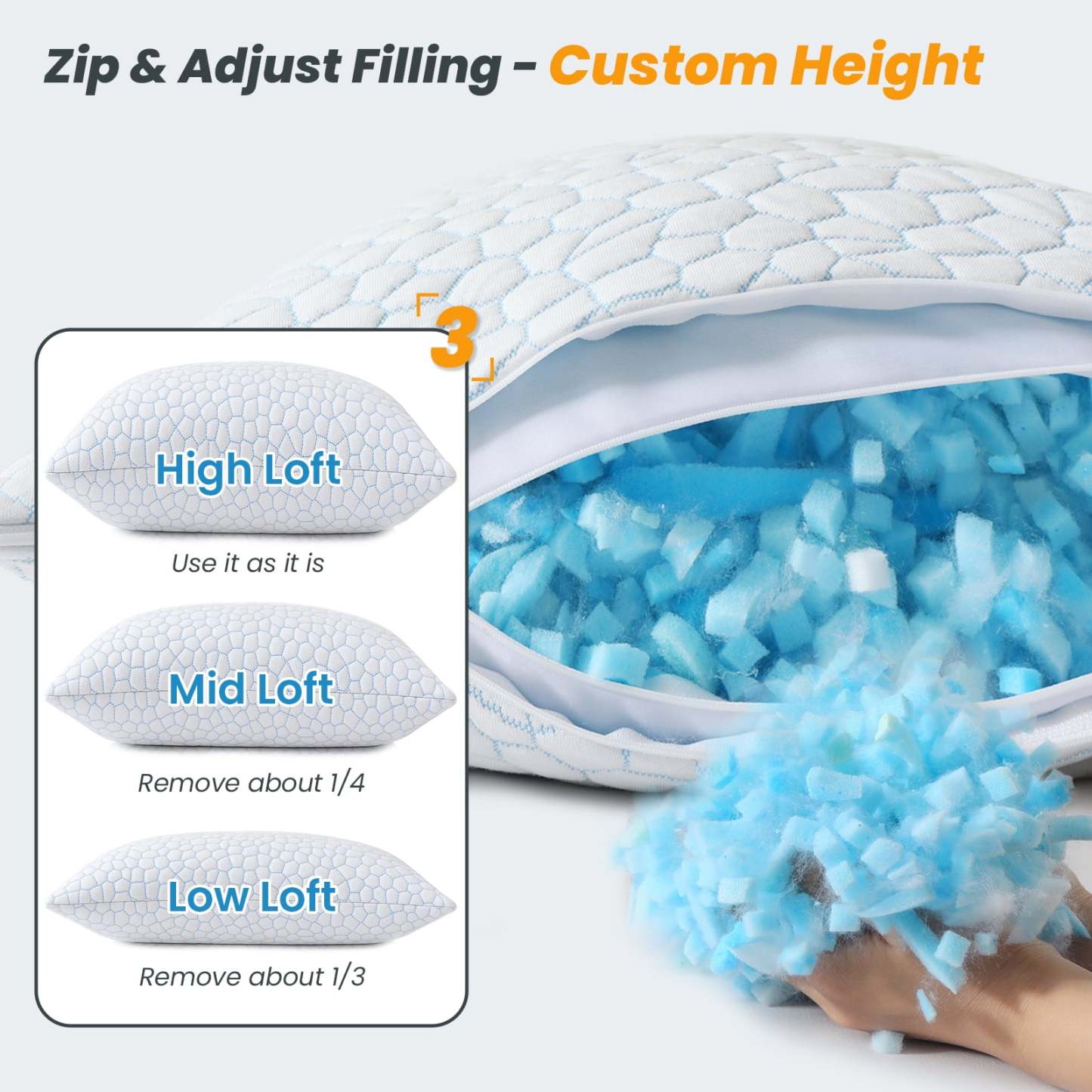 Sasttie Adjustable Shredded Memory Foam Pillows with Cooling Breathable Cover product image 3