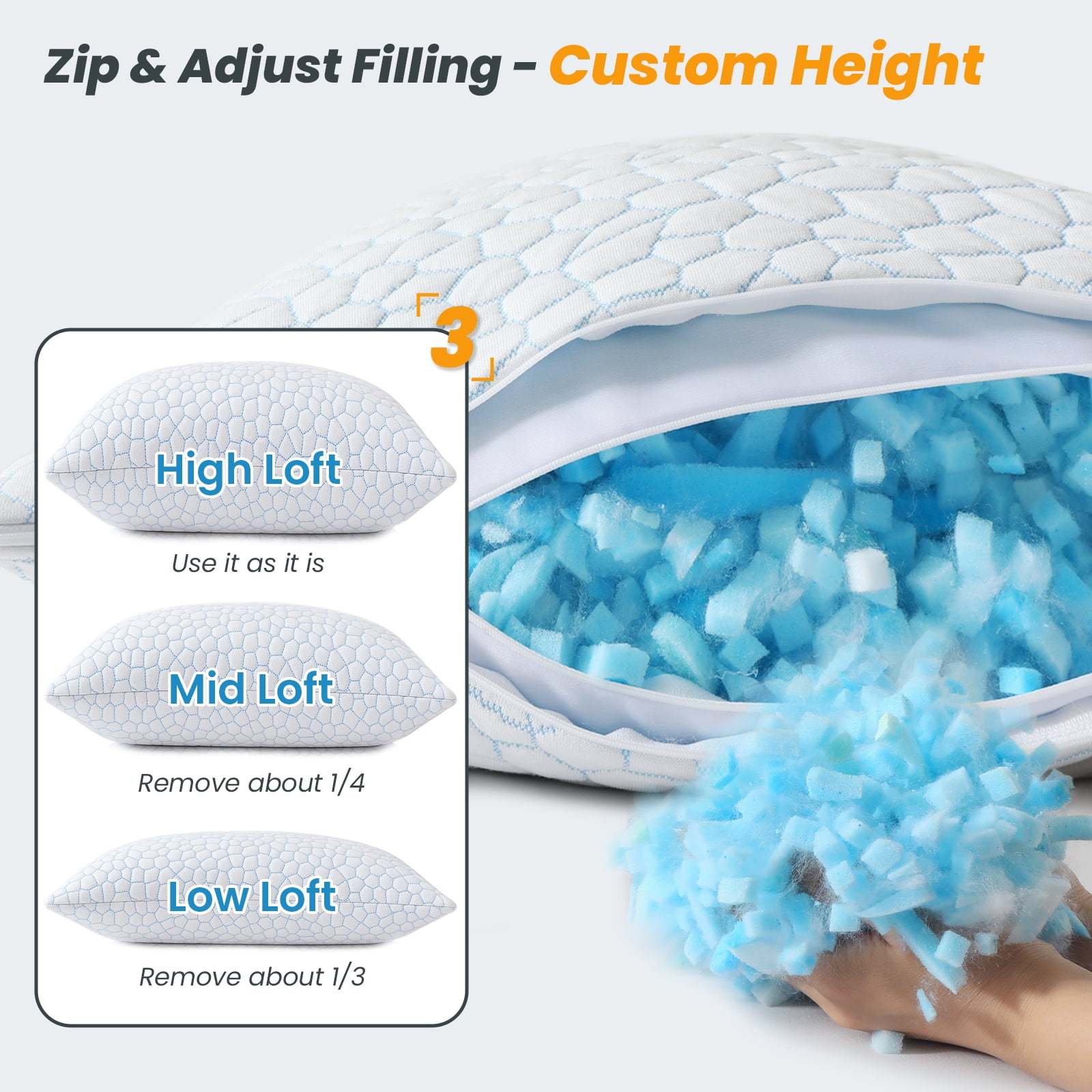 Sasttie Adjustable Shredded Memory Foam Pillows with Cooling Breathable Cover product image 3