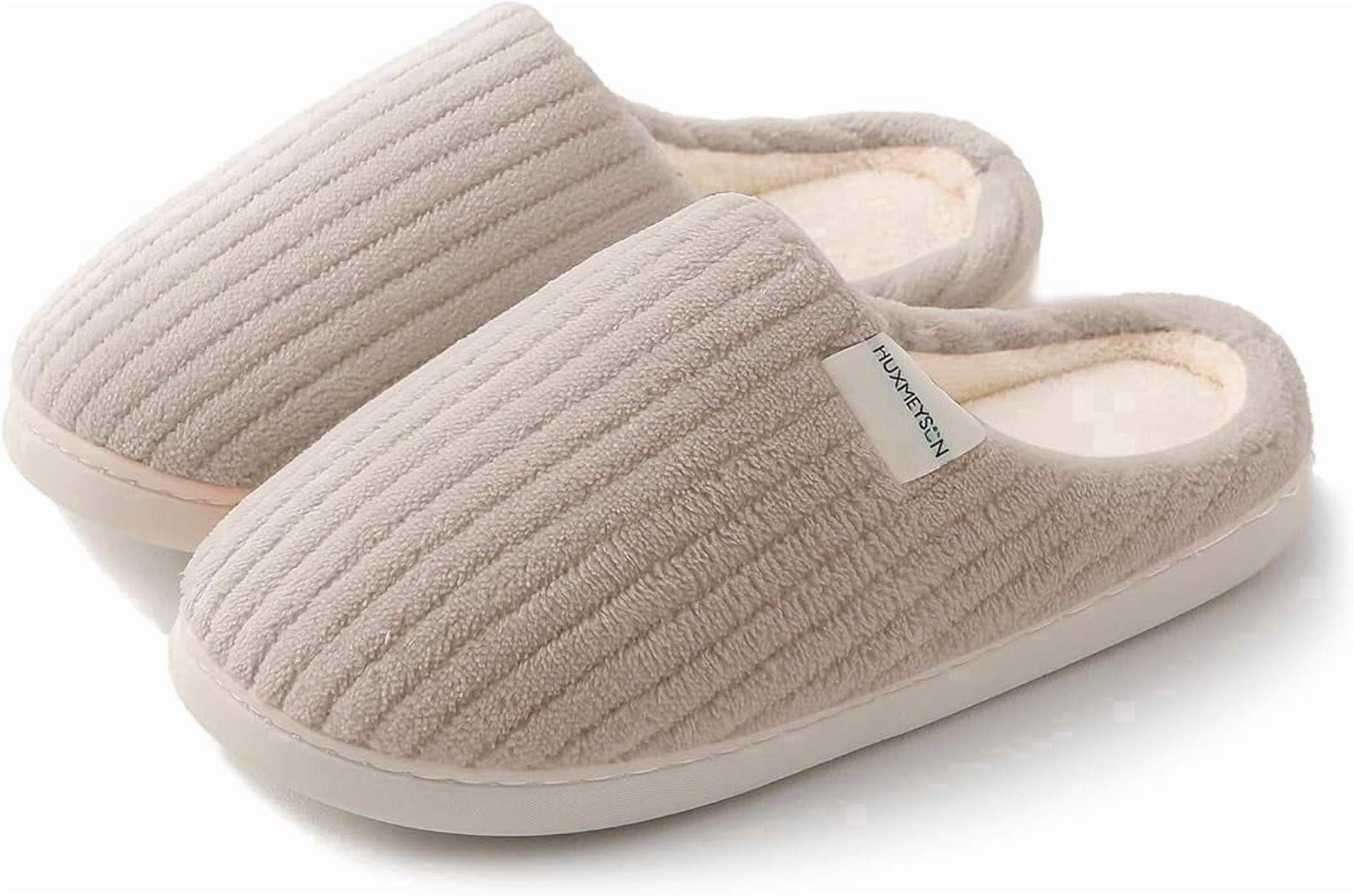 Sasttie Women's Plush Memory Foam House Slippers with Anti-Skid Rubber Sole - 9-10 / Light Khaki