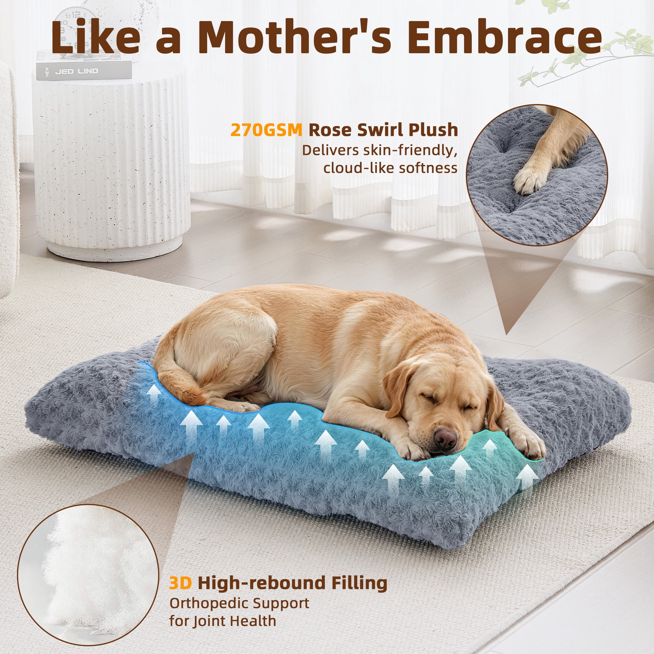 Sasttie Rose Velvet Dog Bed Crate Pad, Washable Plush Pet Mat with Non-Slip Bottom product image 4