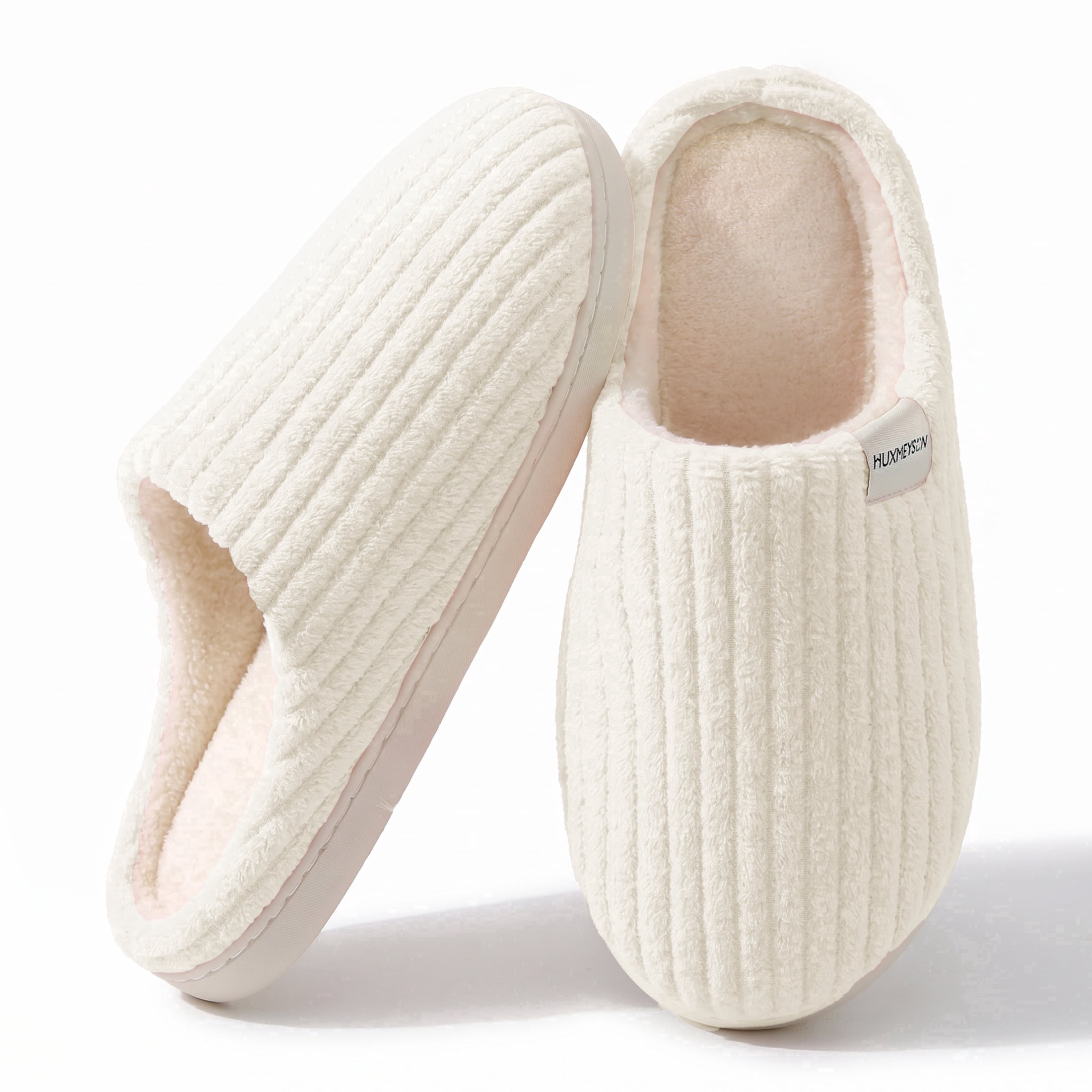 Sasttie Women's Plush Memory Foam House Slippers with Anti-Skid Rubber Sole - 7-8 / White