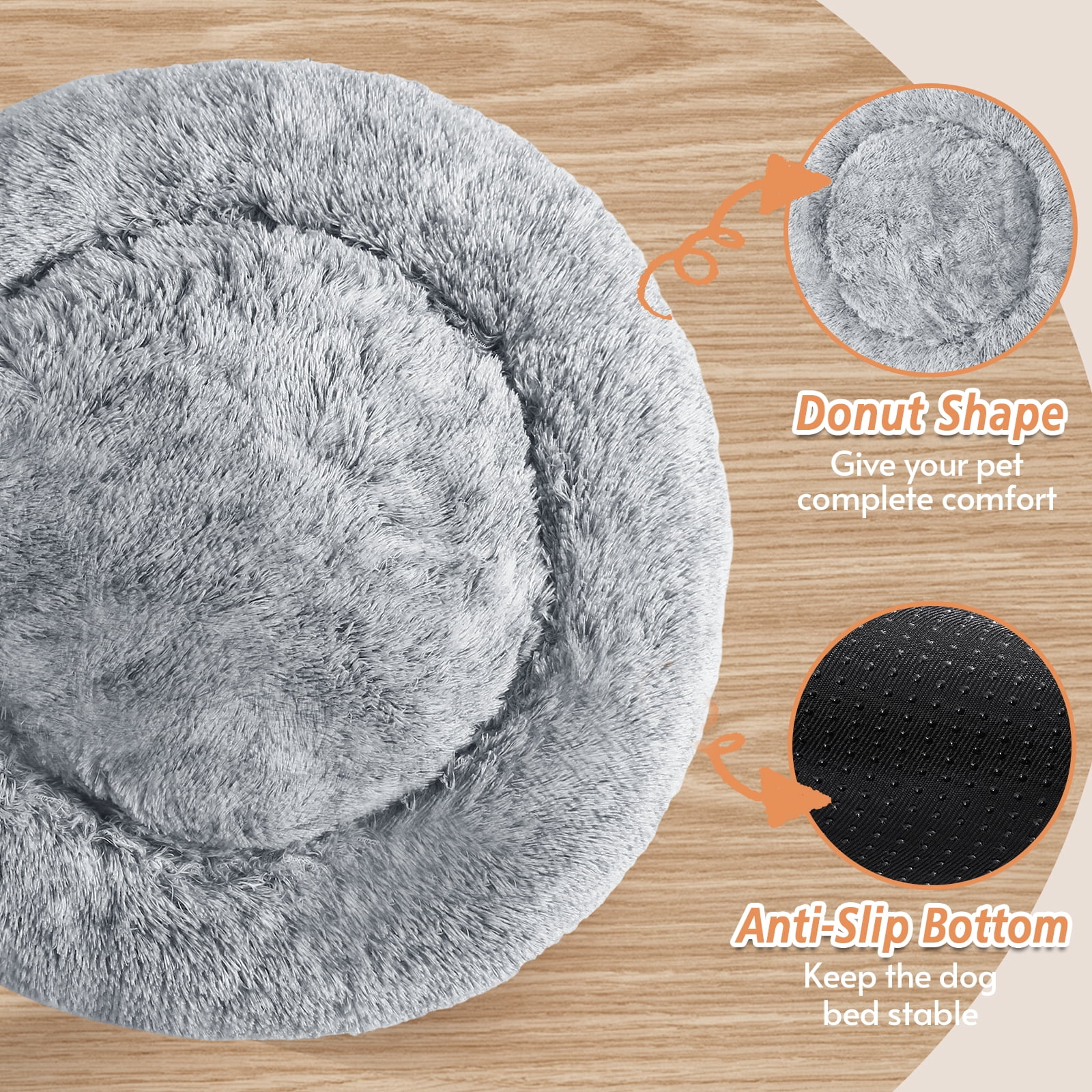 Sasttie Calming Donut Dog Bed, Washable Round Plush Faux Fur Pet Bed product image 2