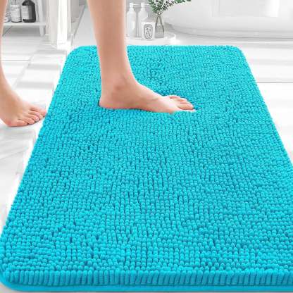 Sasttie Chenille Bathroom Rugs, Quick Dry Washable Bath Mats with Rubber Backing - 17" x 24" / Pine Green / 2 Pack