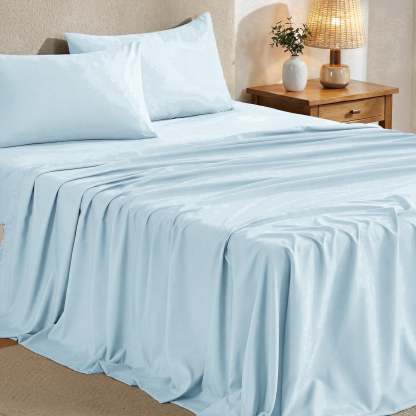 Sasttie 4-Piece Microfiber Bed Sheet Set, Deep Pocket Fitted Sheet & Pillowcases - Queen / Lake Blue