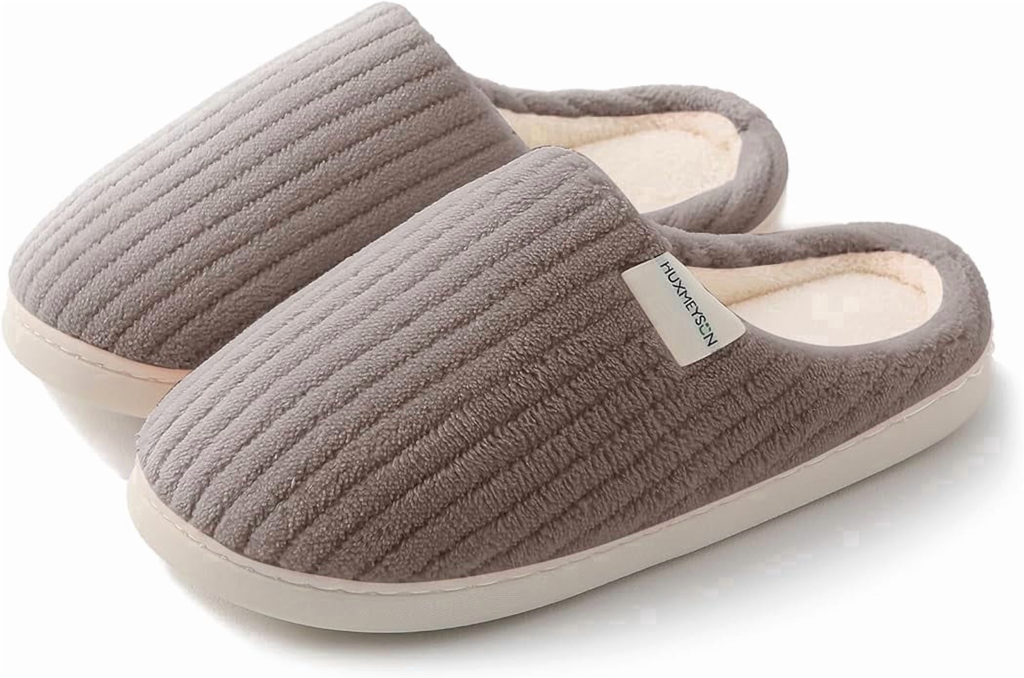 Sasttie Women's Plush Memory Foam House Slippers with Anti-Skid Rubber Sole - 9-10 / Brown Grey