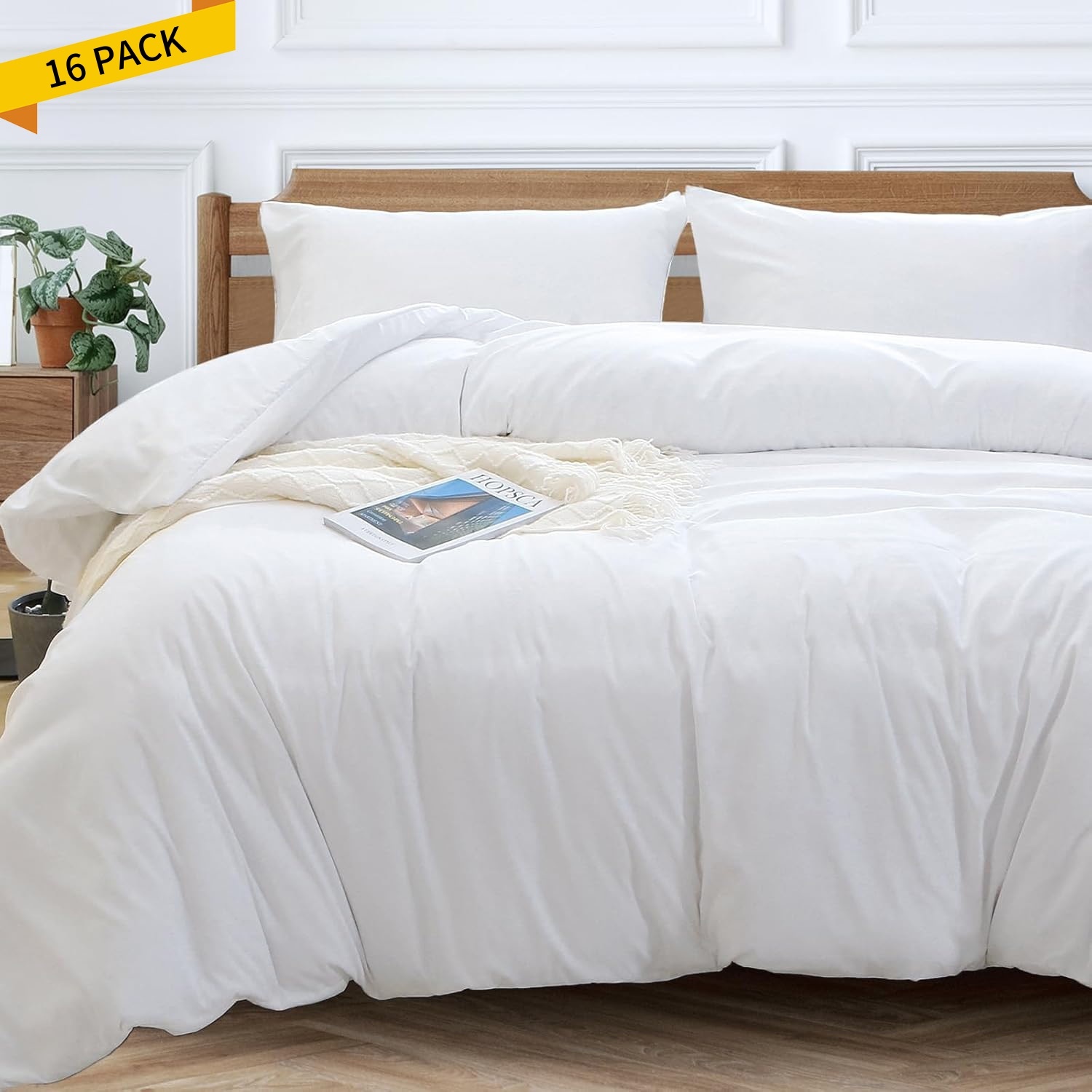 MUXHOMO White Duvet Cover Queen Size, Soft Double Brushed Duvet Covers Set 3 Pieces, Warm Comforter Cover with Zipper Closure and 2 Pillow Cases (90"×90")