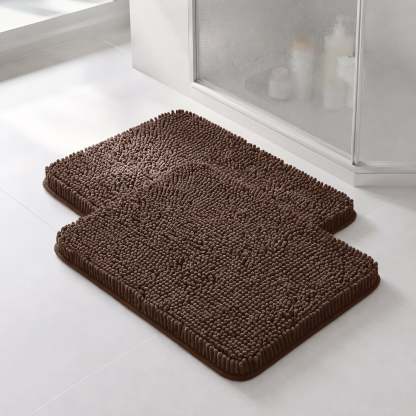 Sasttie Chenille Bathroom Rugs, Quick Dry Washable Bath Mats with Rubber Backing - 20" x 24" / Brown / 2 Pack