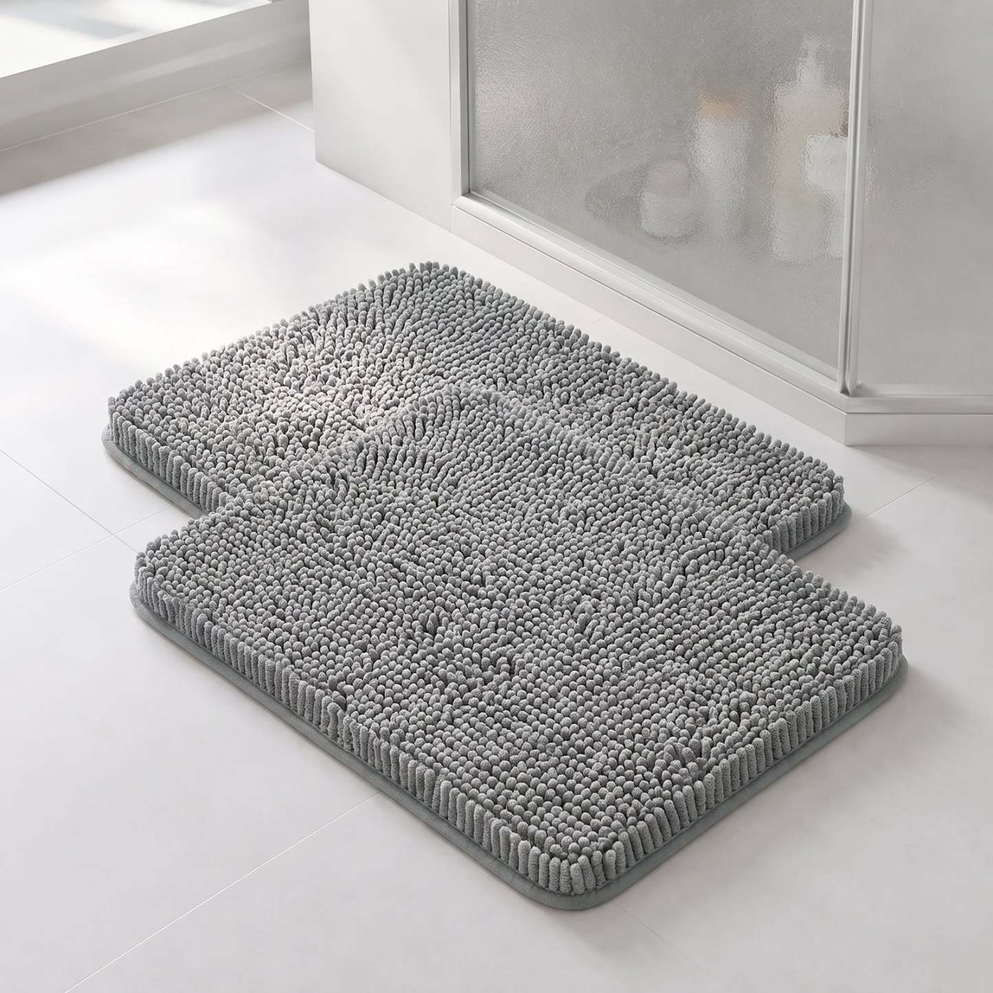 Sasttie Chenille Bathroom Rugs, Quick Dry Washable Bath Mats with Rubber Backing - 20" x 24" / Grey / 2 Pack