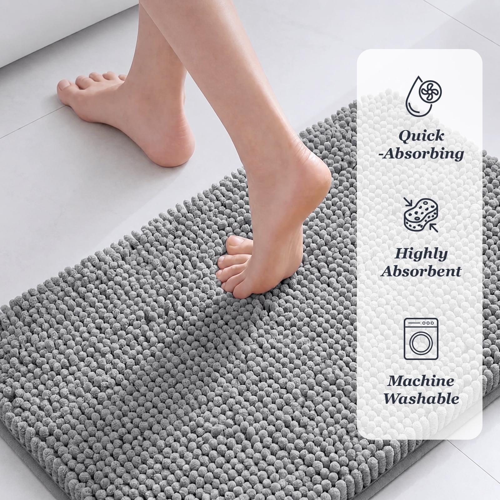 Sasttie Chenille Bathroom Rugs, Quick Dry Washable Bath Mats with Rubber Backing product image 8