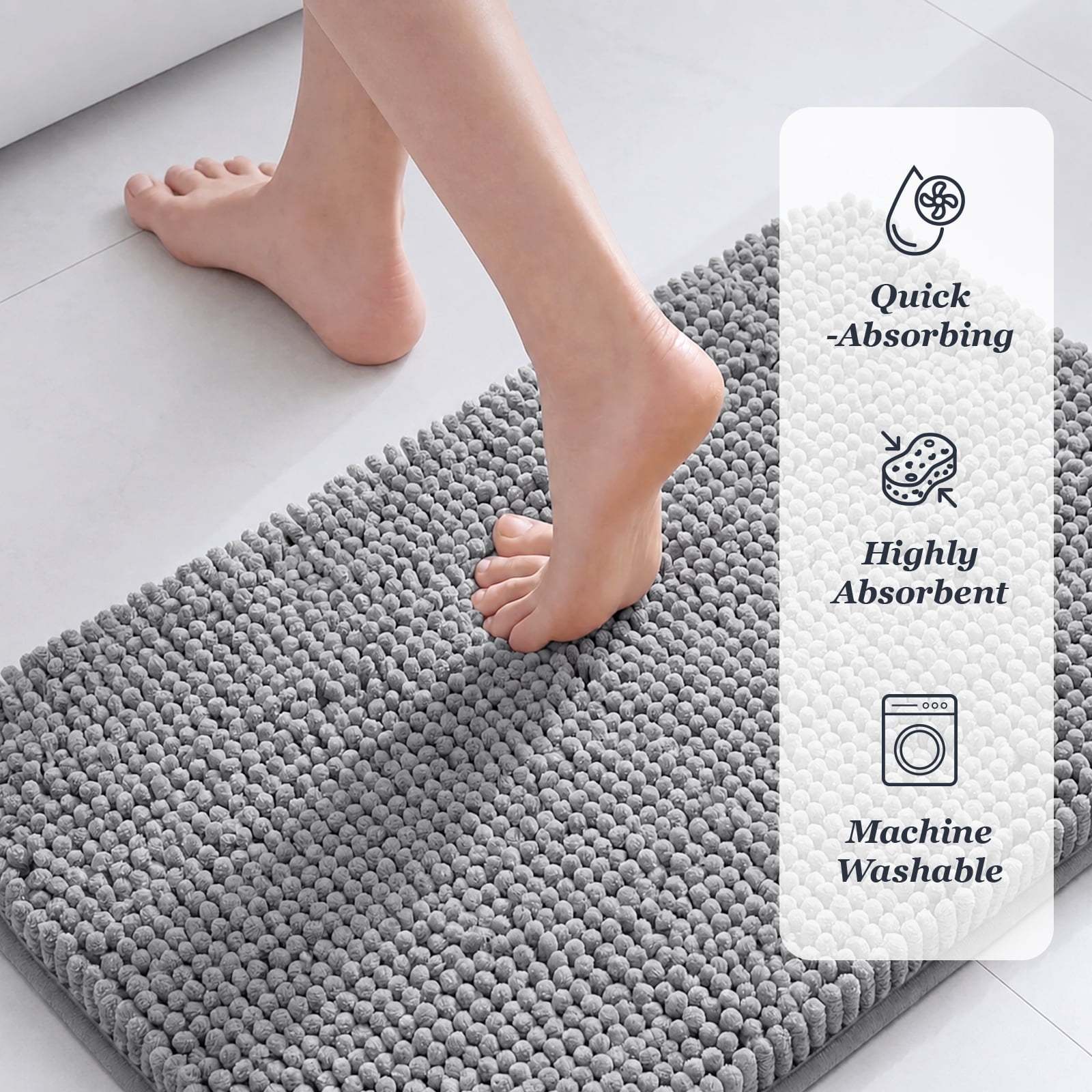 Sasttie Chenille Bathroom Rugs, Quick Dry Washable Bath Mats with Rubber Backing product image 8