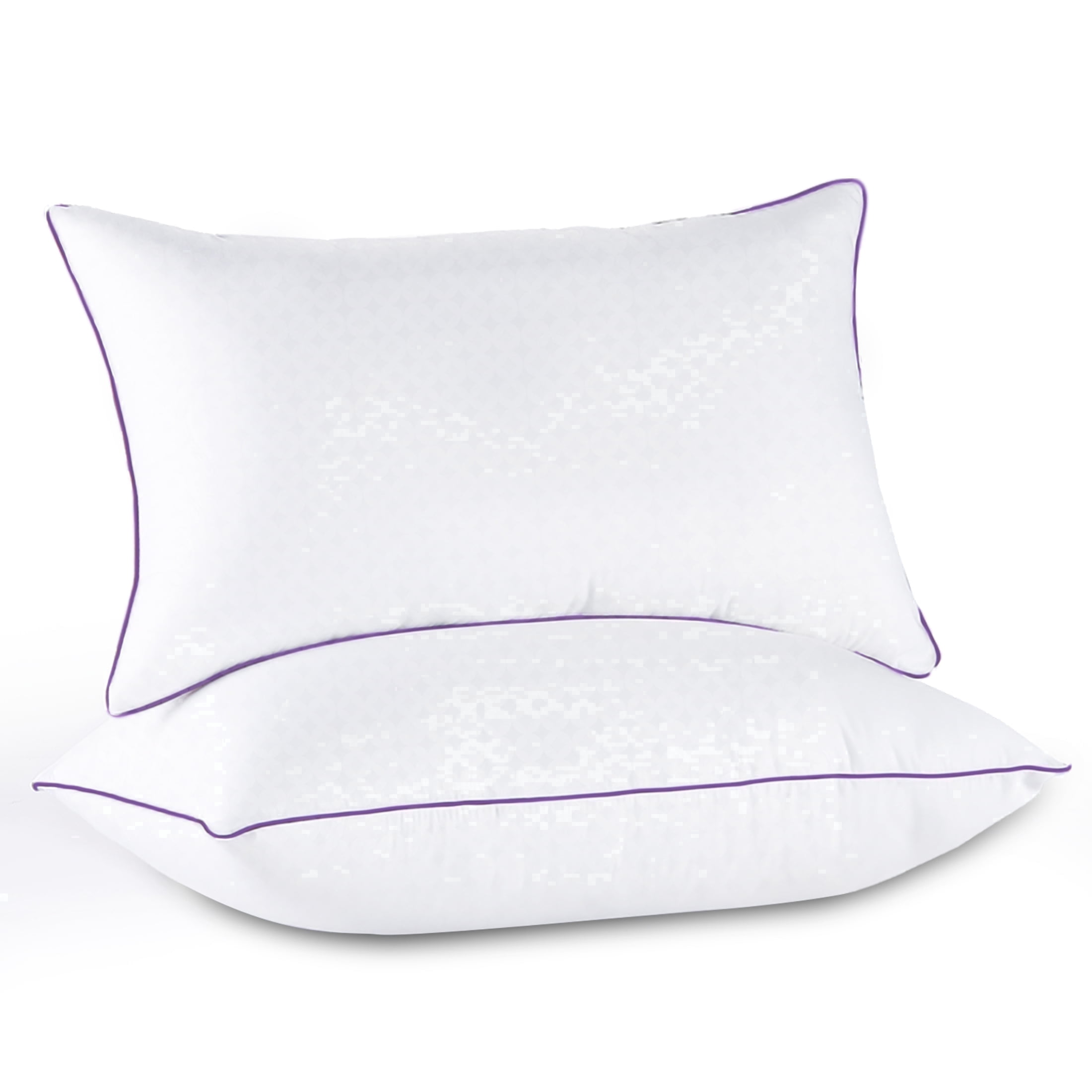 Sasttie Hotel Down Alternative Bed Pillows for Side, Back & Stomach Sleepers - Queen / White & Purple / 2 Pack