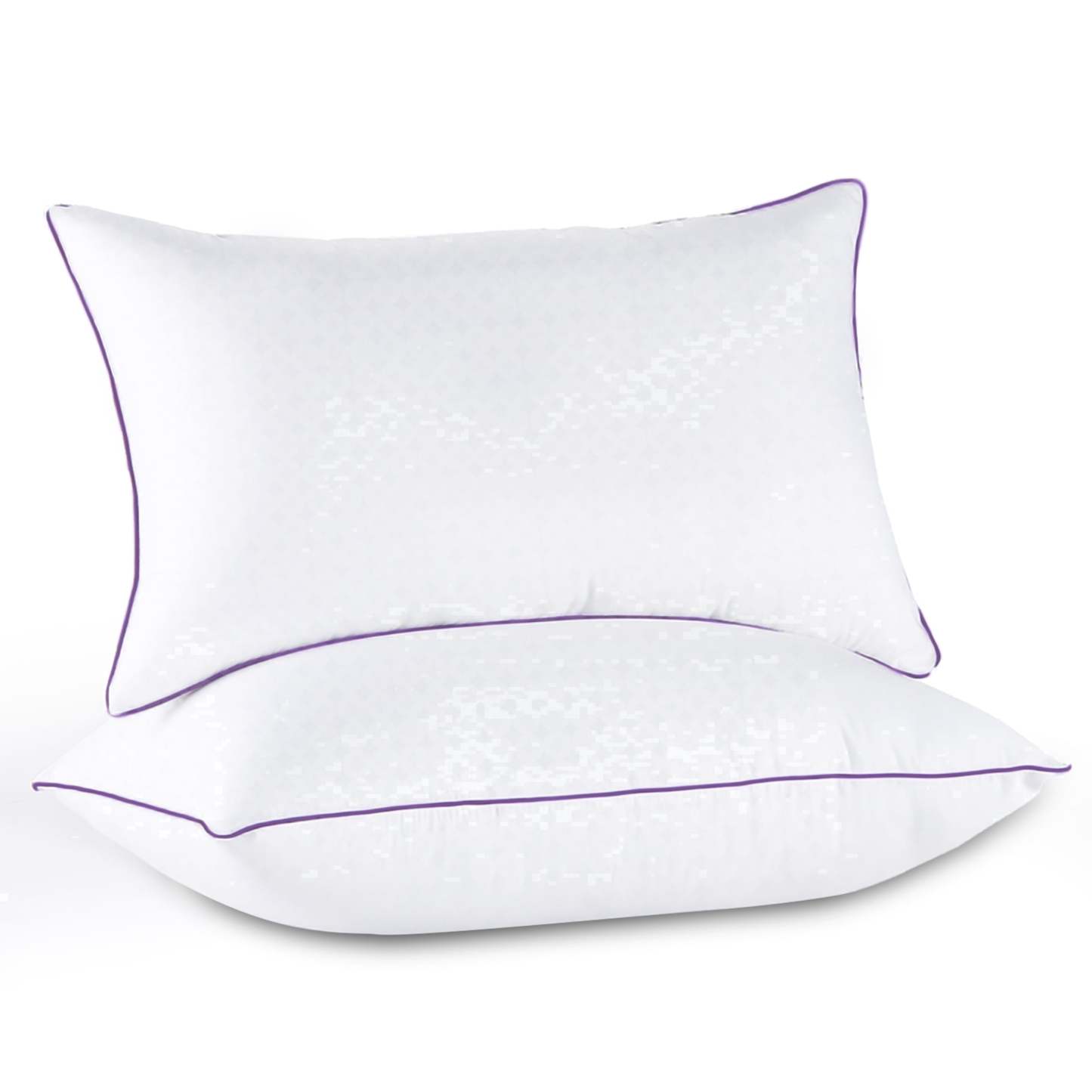 Sasttie Hotel Down Alternative Bed Pillows for Side, Back & Stomach Sleepers - Queen / White & Purple / 2 Pack
