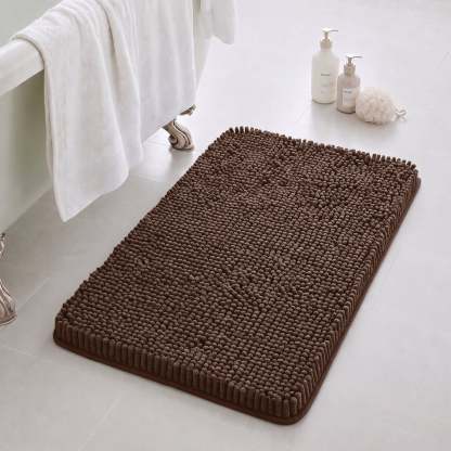 Sasttie Chenille Bathroom Rugs, Quick Dry Washable Bath Mats with Rubber Backing - 20" x 32" / Brown / 1 Pack