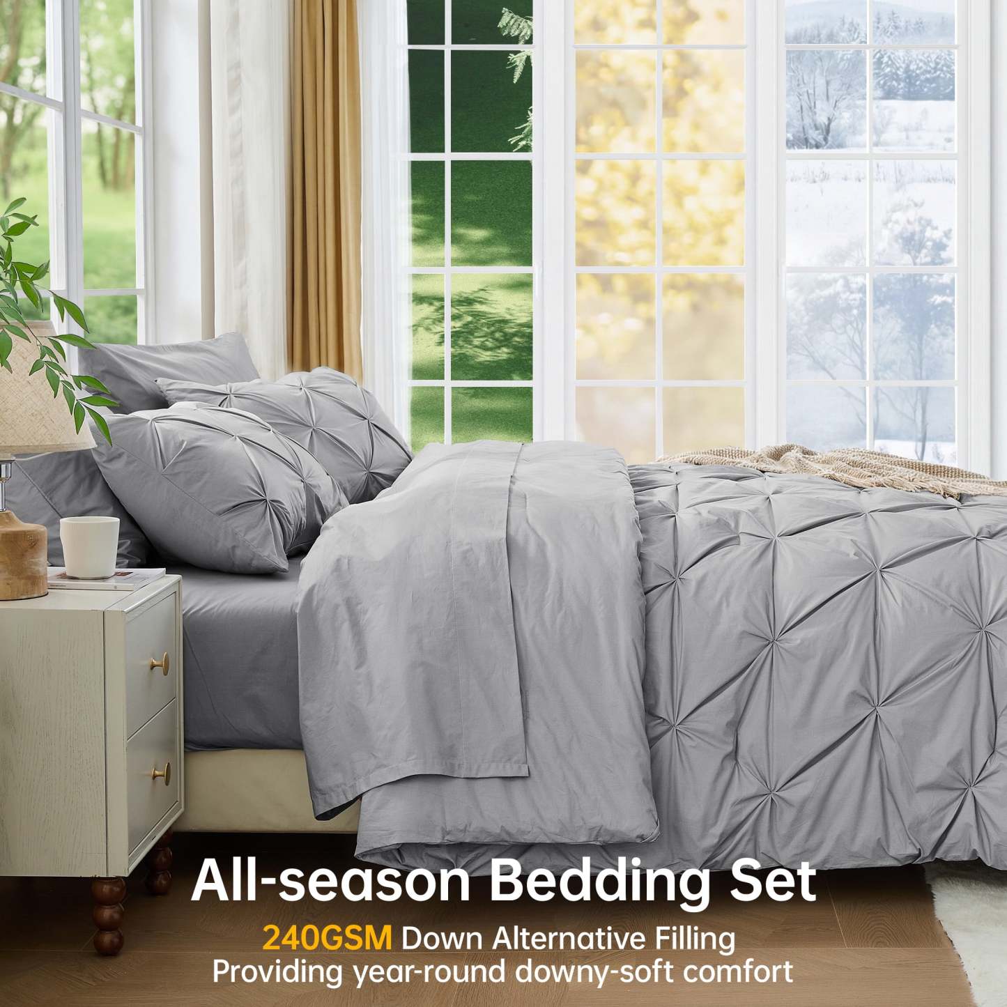 Sasttie 7-Piece Pintuck Comforter Set, Bed in a Bag, All-Season Bedding Set product image 1