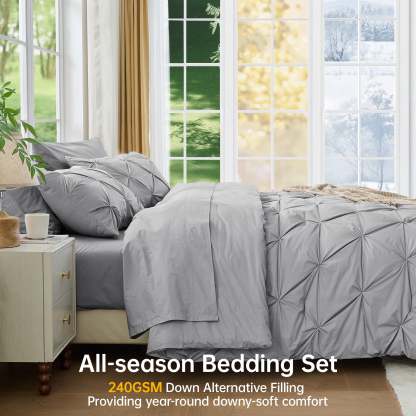 Sasttie 7-Piece Pintuck Comforter Set, Bed in a Bag, All-Season Bedding Set product image 1